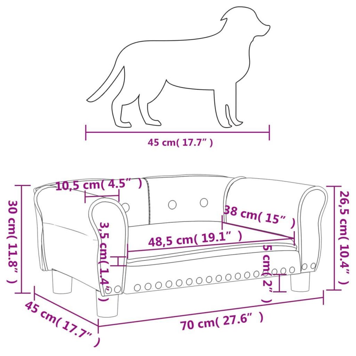 VIDAXL Lit pour chien gris fonce 70x45x30 cm velours