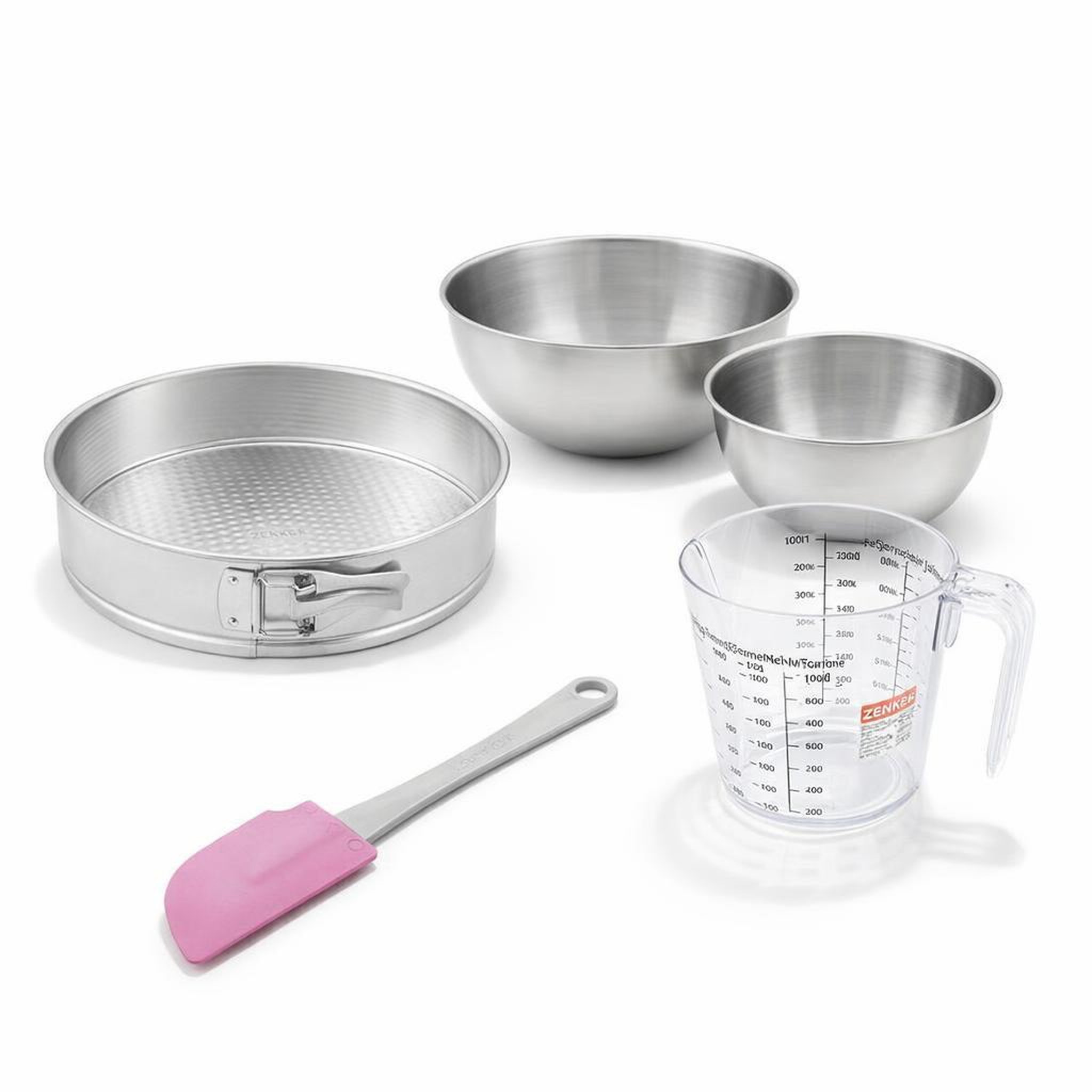 ZENKER Set de 5 ustensiles de pâtisserie moule à gâteaux 2 bols spatule pâtisserie et verre doseur zenker silver