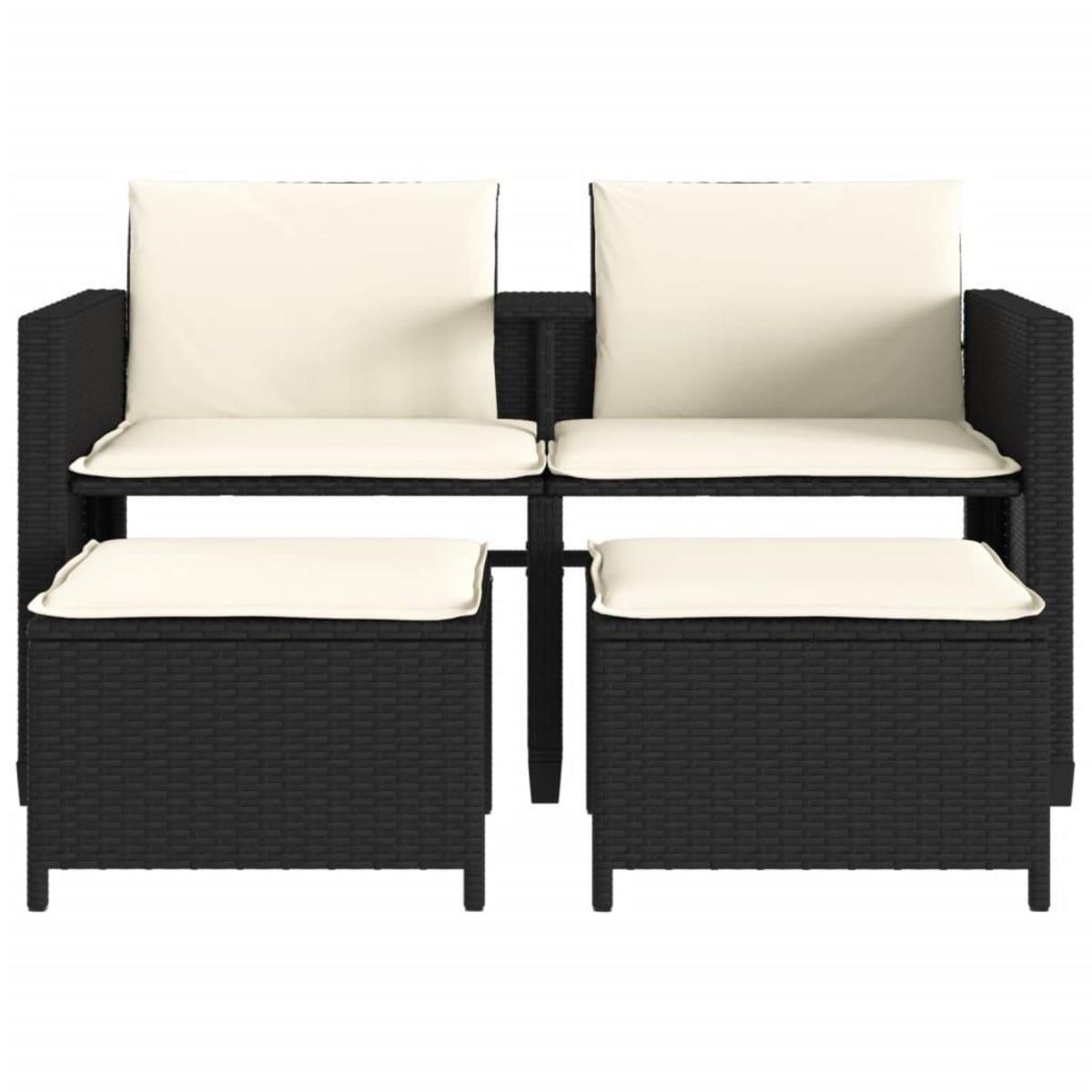 VIDAXL Canape de jardin 2 places avec table et tabourets noir rotin