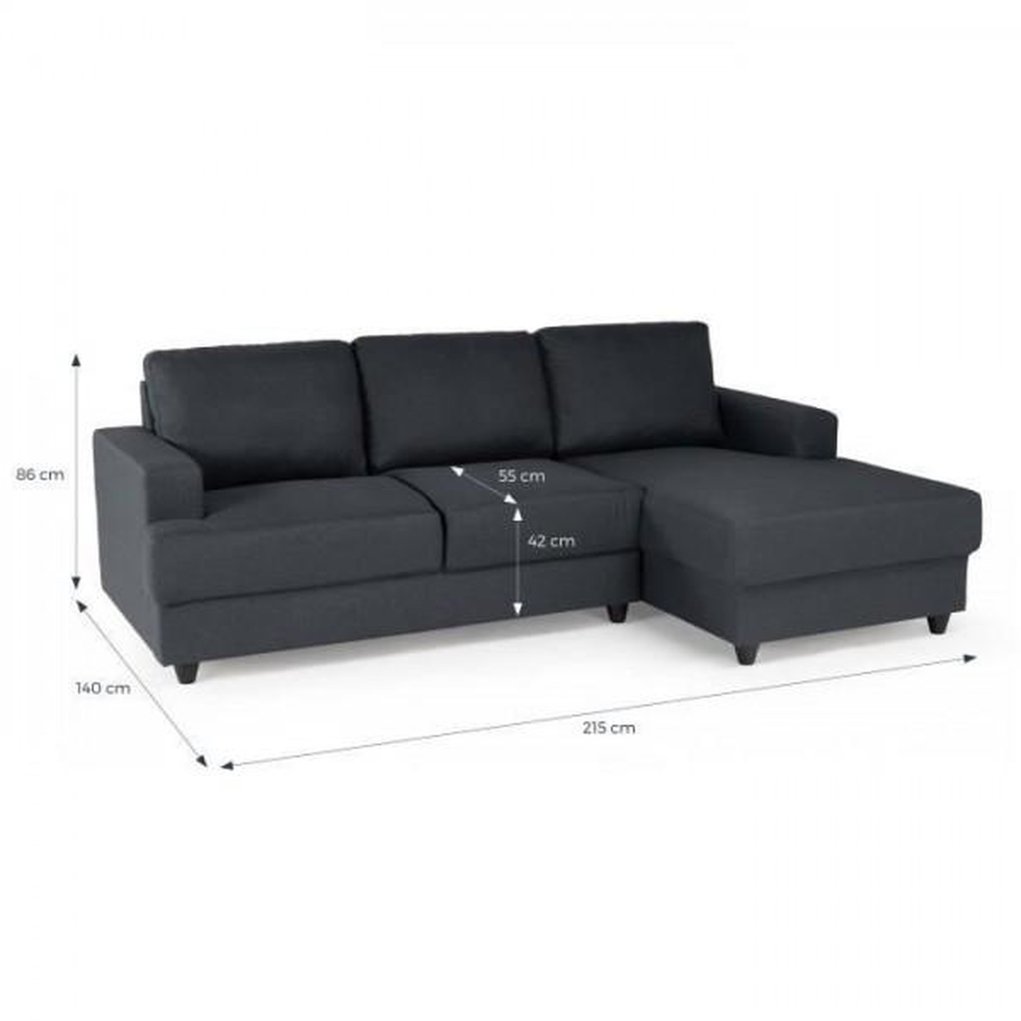 Voir la diapositive 4 : MARKET24 Canapé d'angle droit 4 places Paul - Tissu gris anthracite - L 215 x p 140 cm
