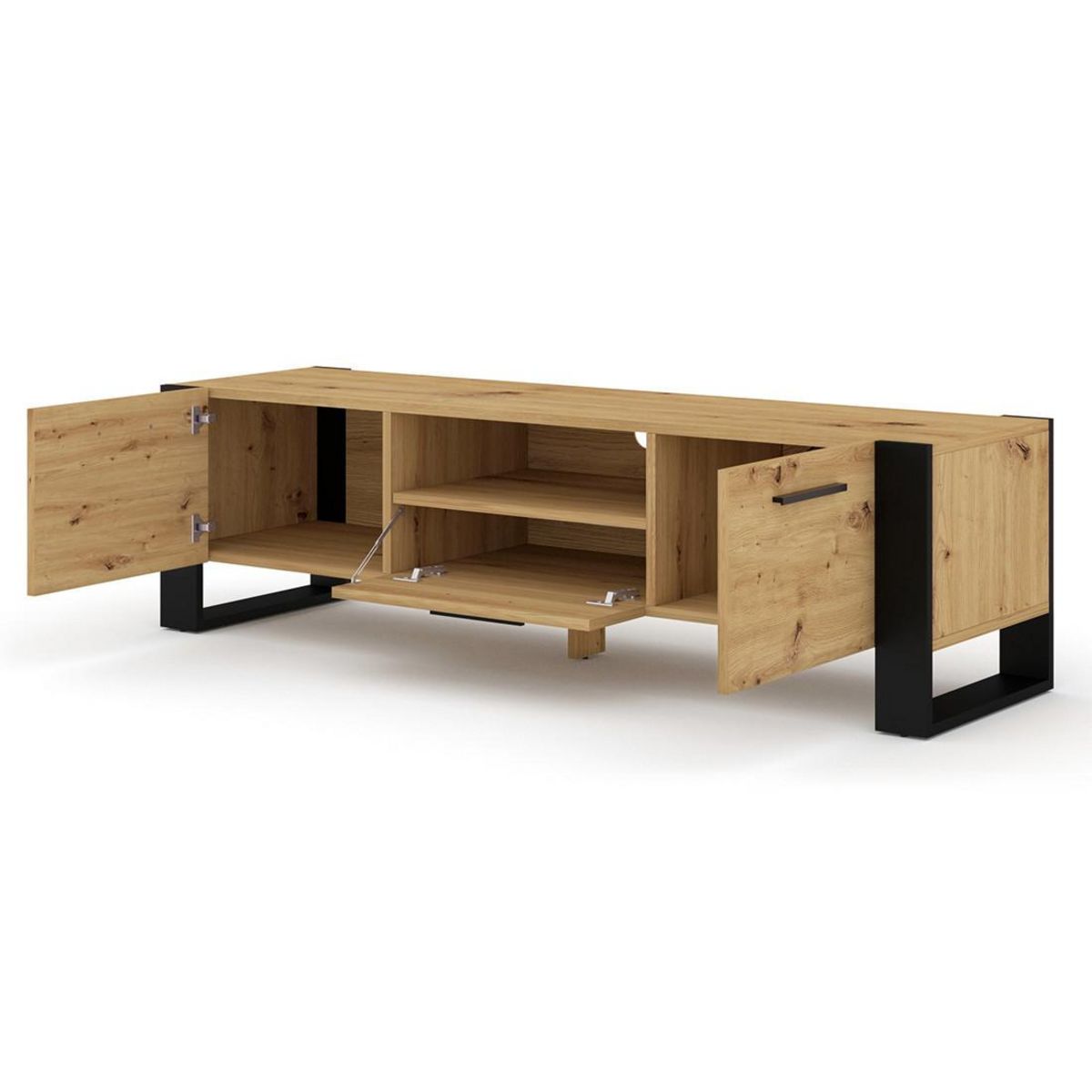 BEST MOBILIER Donnely - meuble tv - effet bois et noir - 160 cm