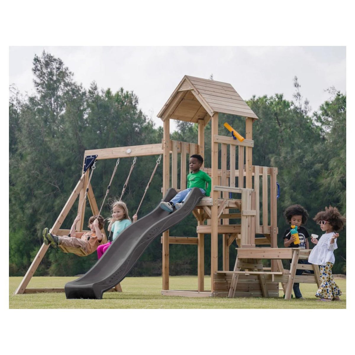 Axi House Portique Mette 2 balançoires + table toboggan gris