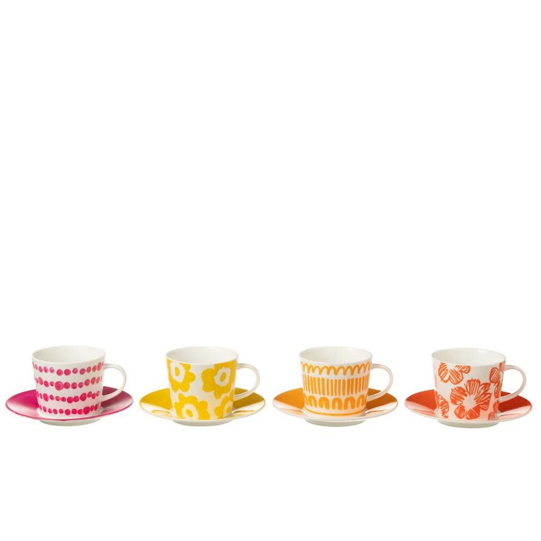 Voir la diapositive 2 : J-LINE Lot de 4 tasses & sous-tasses  fiesta sud  22cl multicolore