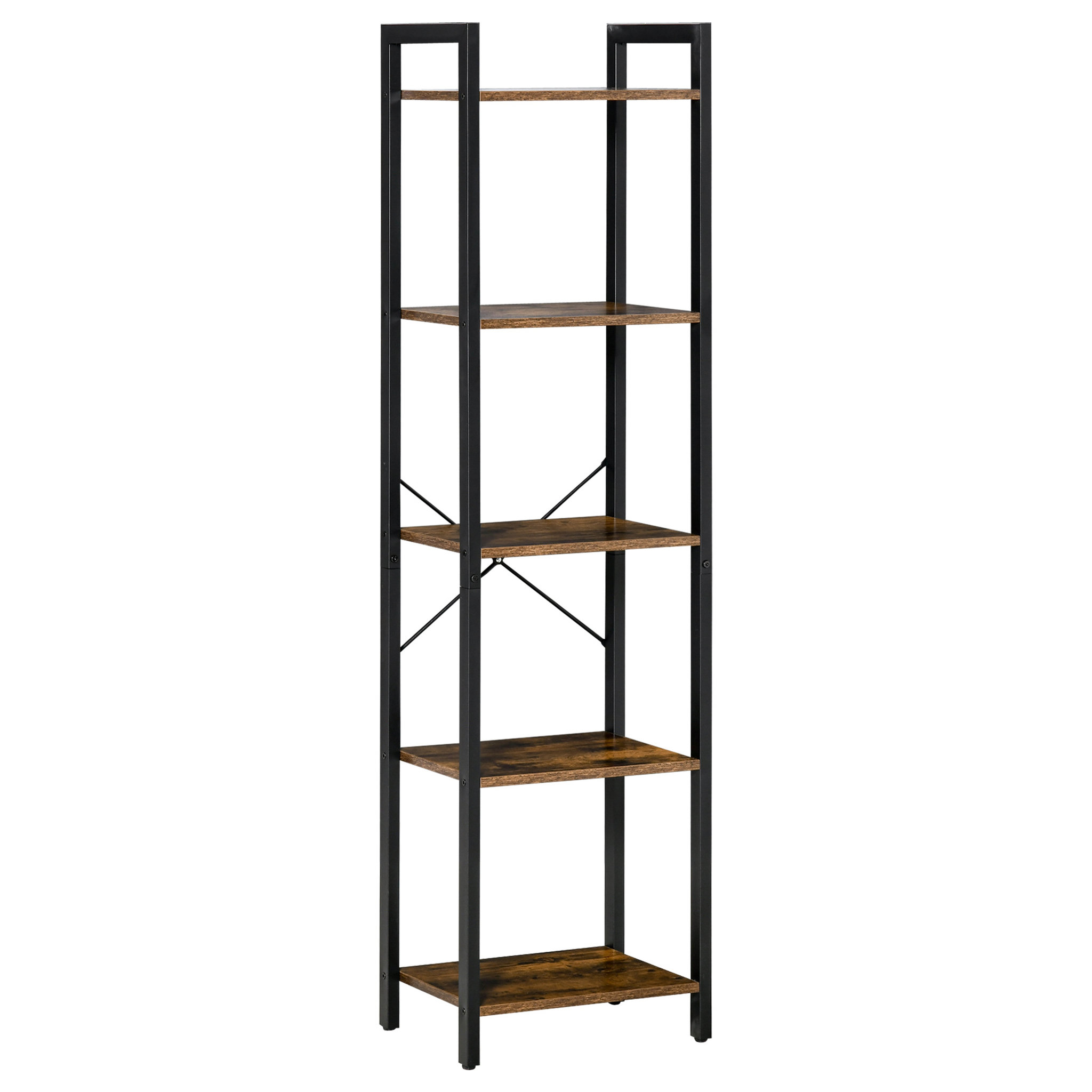 Voir la diapositive 1 : HOMCOM Étagère bibliothèque style industriel H154 cm 5 étagères acier noir panneaux particules aspect bois vieilli