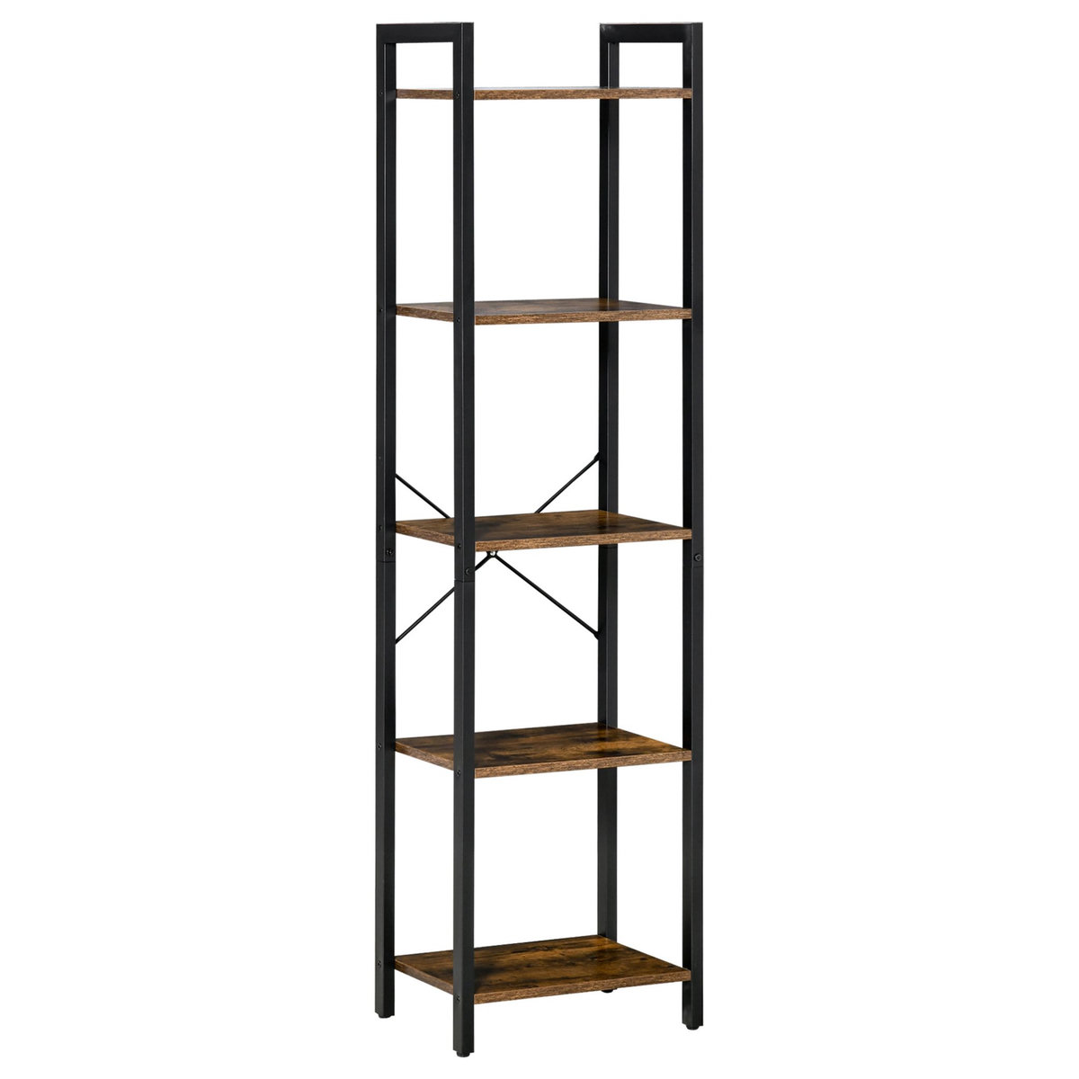 HOMCOM Étagère bibliothèque style industriel H154 cm 5 étagères acier noir panneaux particules aspect bois vieilli