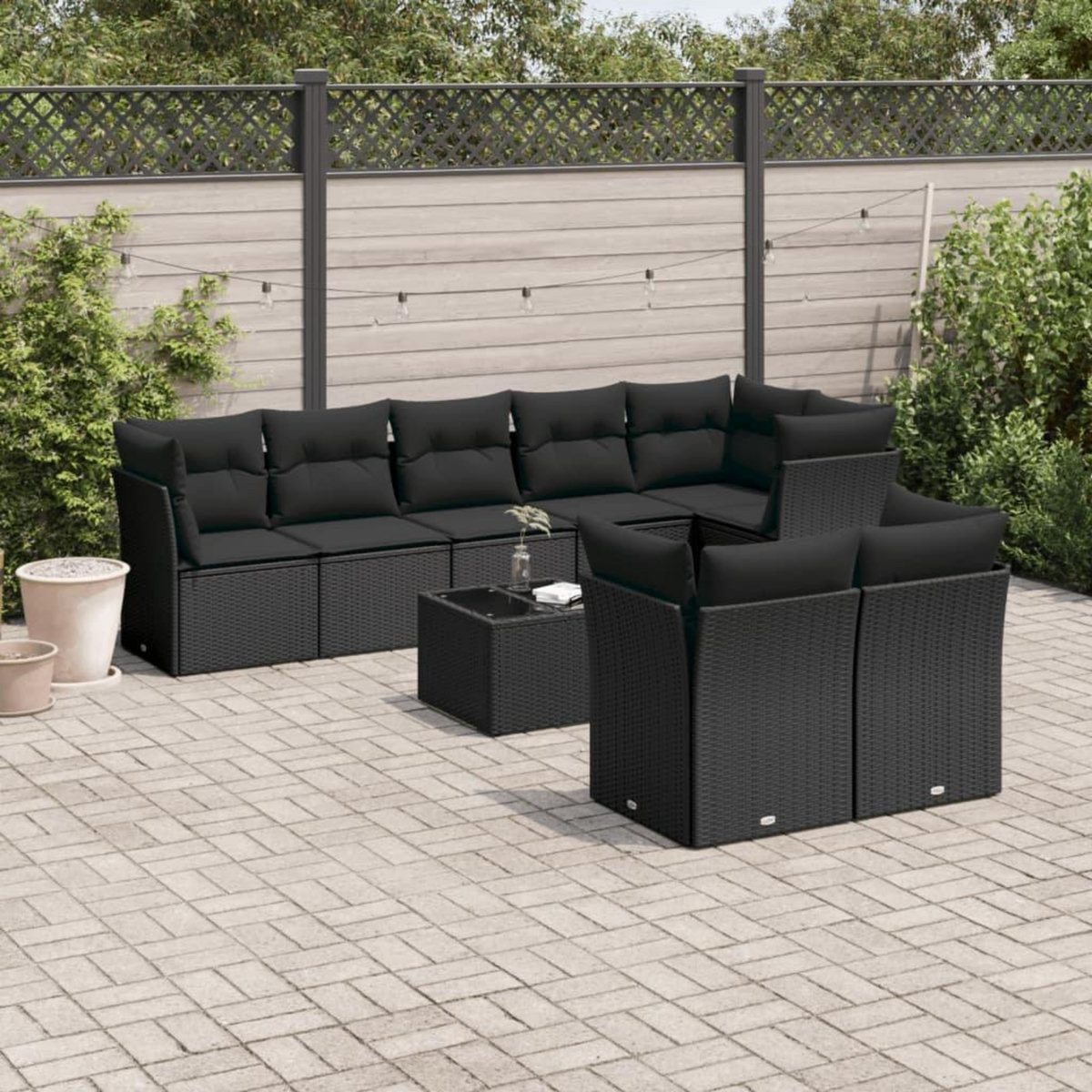 VIDAXL Salon de jardin 9 pcs avec coussins noir resine tressee
