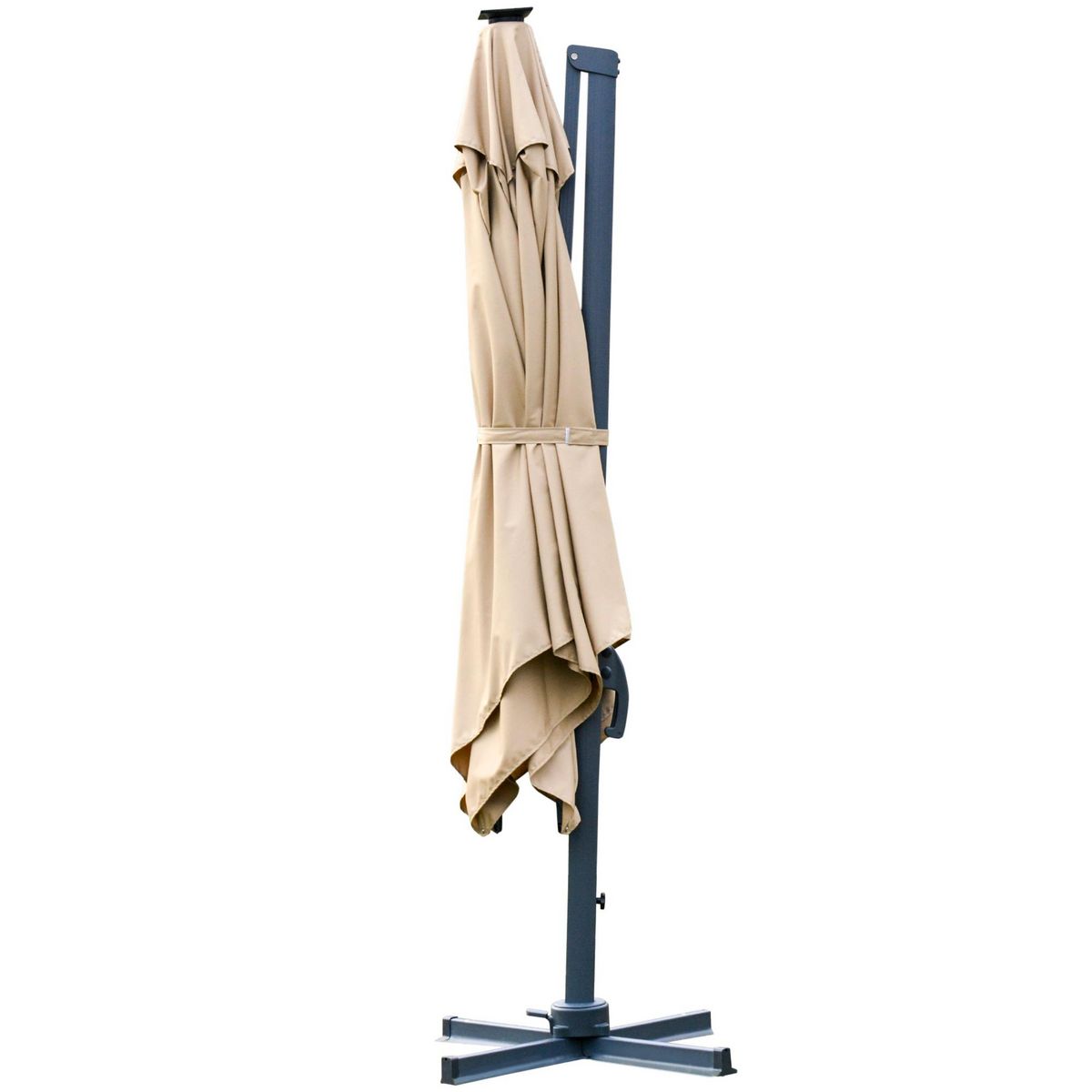 OUTSUNNY Parasol déporté carré parasol LED inclinable pivotant 360° manivelle piètement acier dim. 3L x 3l x 2,66H m beige