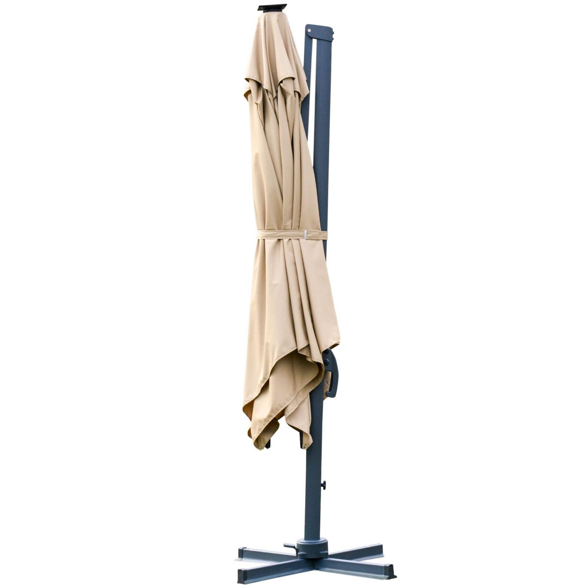 OUTSUNNY Parasol déporté carré parasol LED inclinable pivotant 360° manivelle piètement acier dim. 3L x 3l x 2,66H m beige
