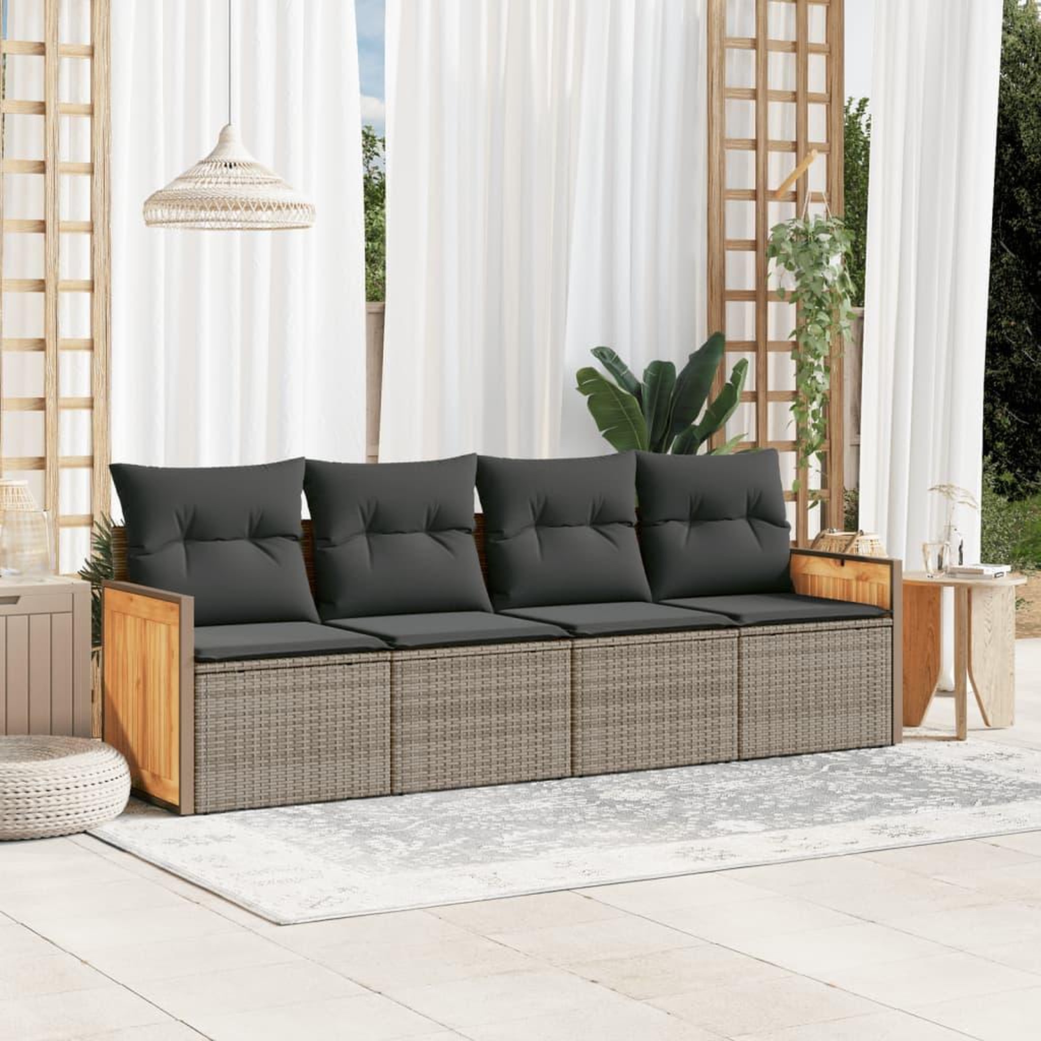VIDAXL Salon de jardin 4 pcs avec coussins gris resine tressee