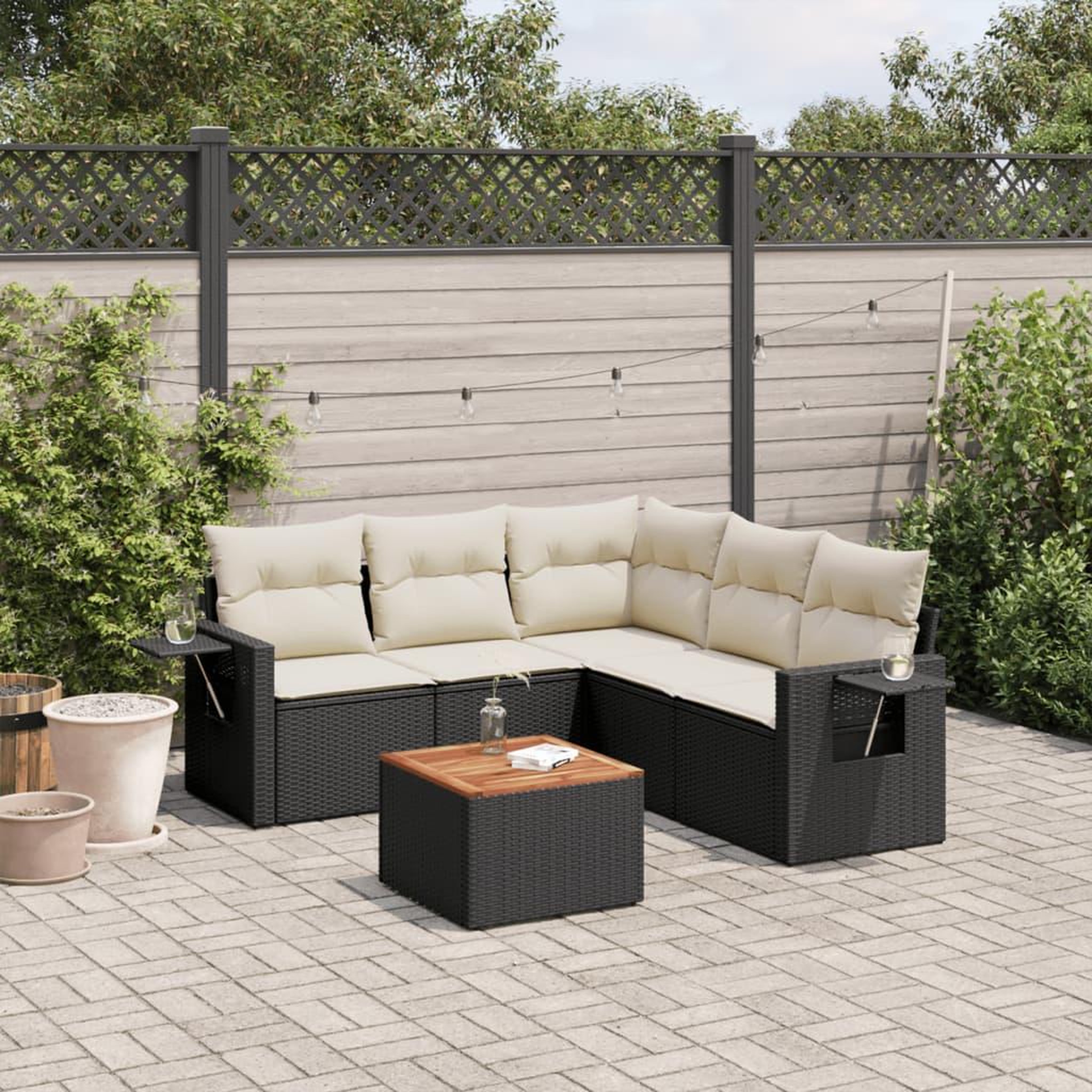 VIDAXL Salon de jardin 6 pcs avec coussins noir resine tressee