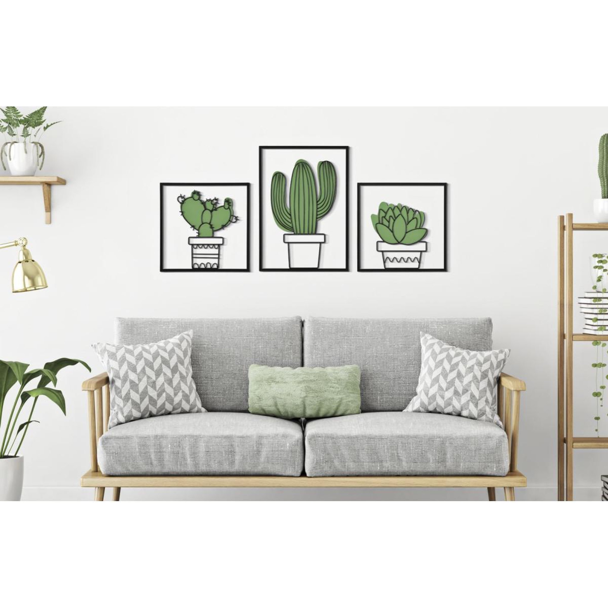 Voir la diapositive 5 : Paris Prix Lot de 3 déco murales  cactus  46cm vert & noir