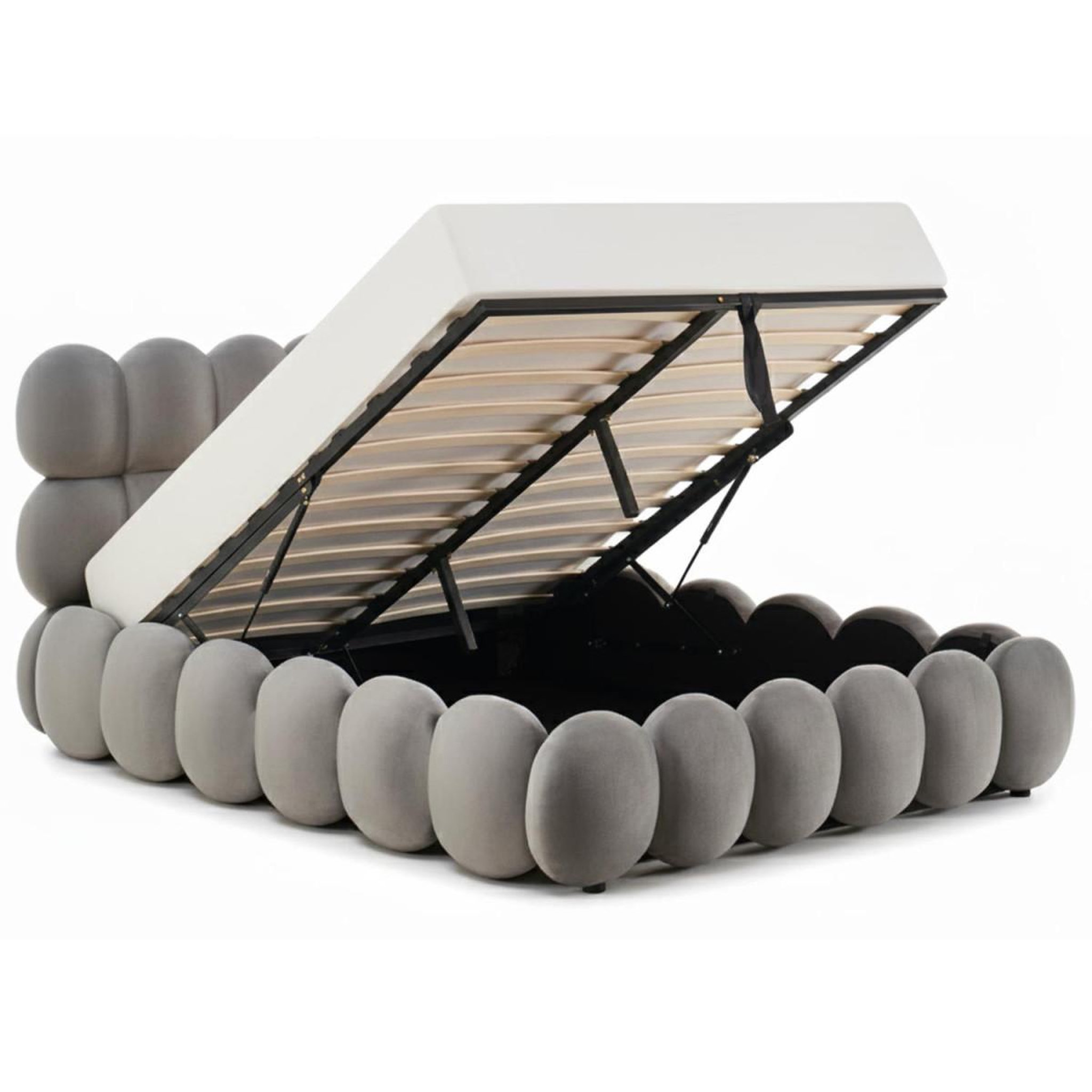 Voir la diapositive 3 : Paris Prix Lit coffre en velours  bubble  160x200cm gris