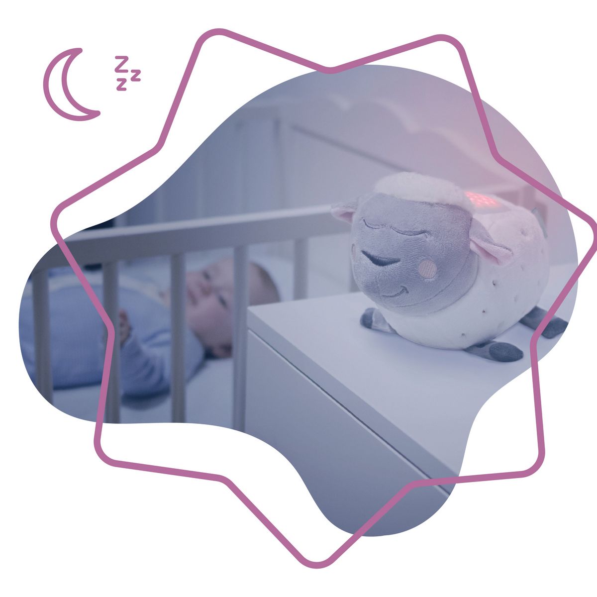 BADABULLE Veilleuse bébé peluche mouton projection d'étoiles