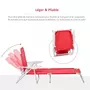 OUTSUNNY Bain de soleil pliable - transat inclinable 4 positions - chaise longue grand confort avec accoudoirs - métal époxy textilène - dim. 160L x 66l x 80H cm - rouge