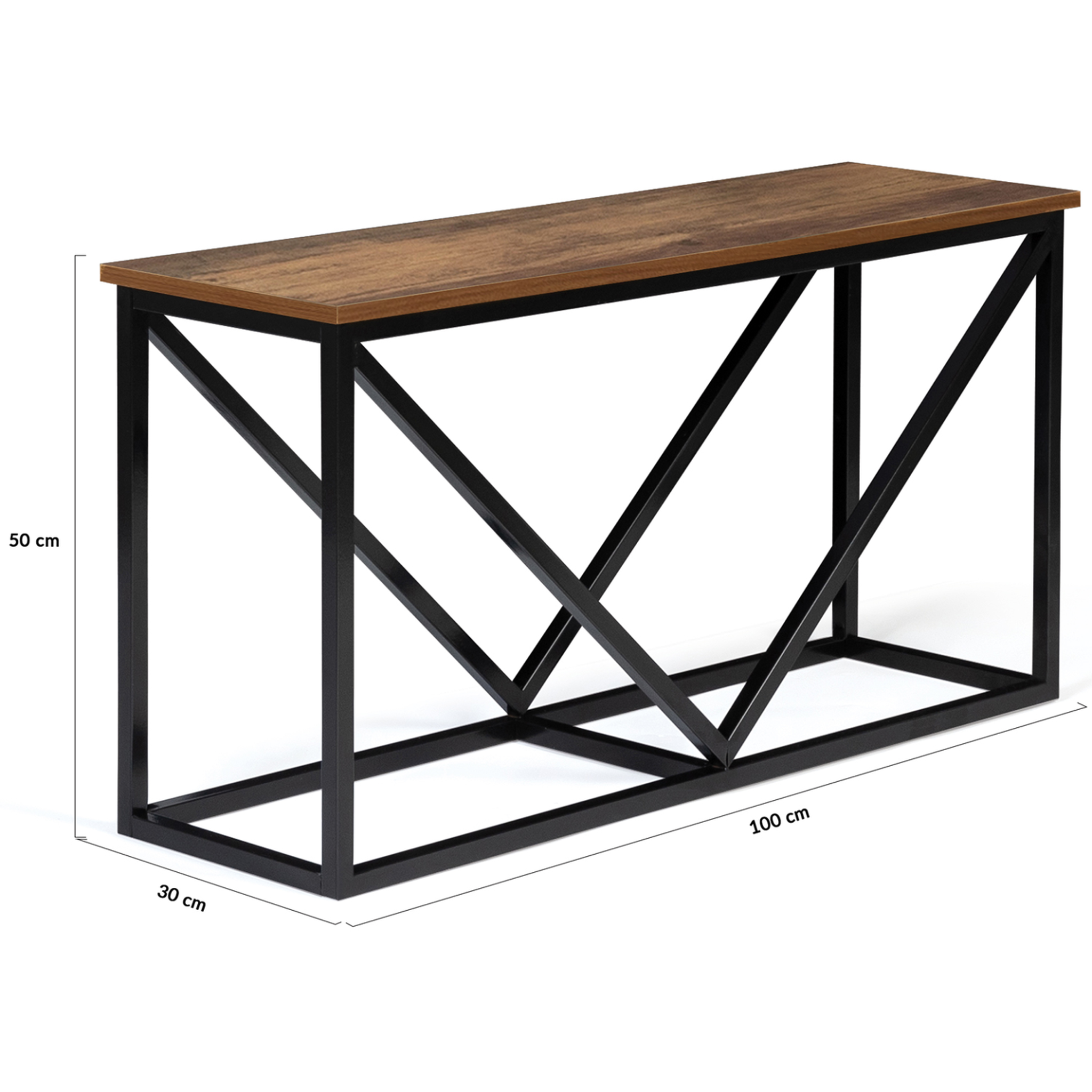 Voir la diapositive 5 : ID MARKET Range bûches horizontal hawkins acier noir plateau bois foncé pour cheminée