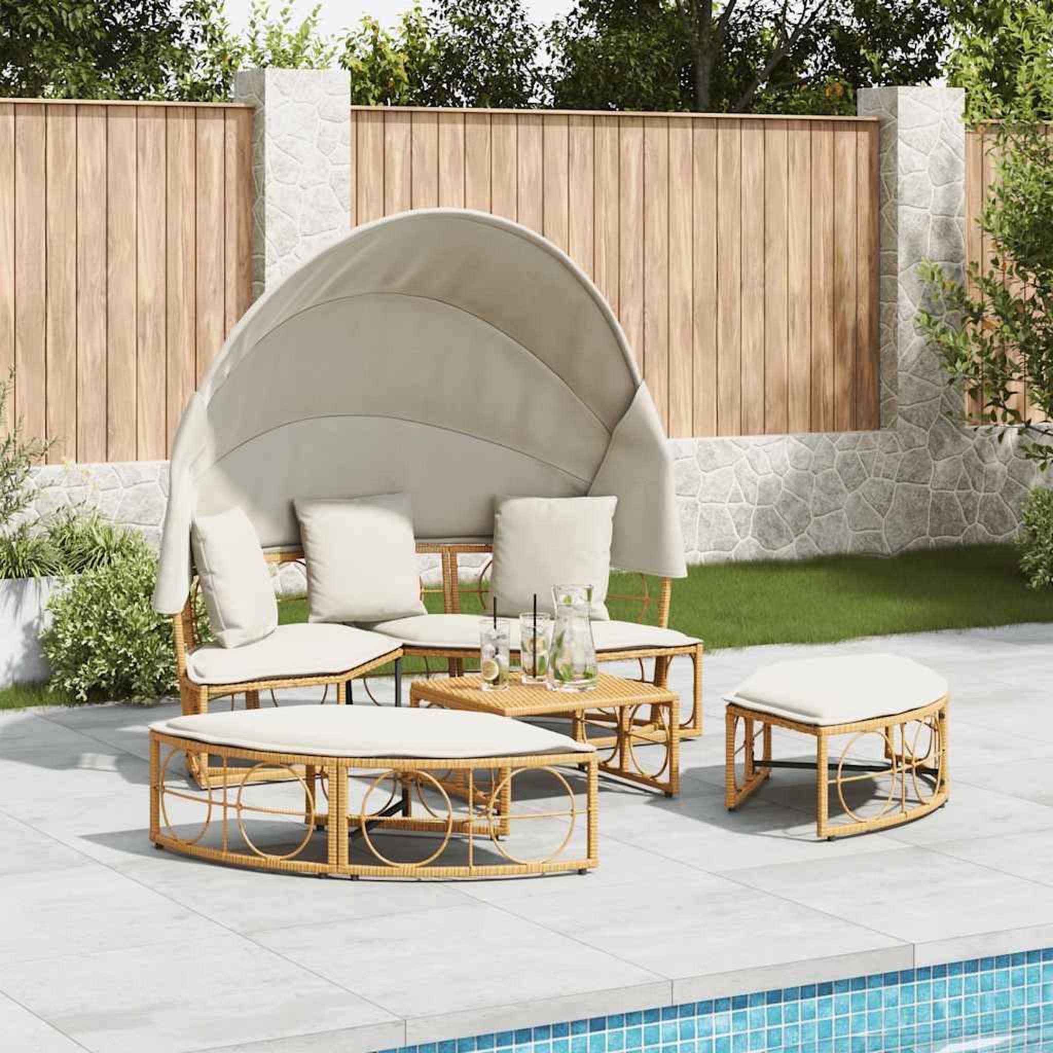 Voir la diapositive 3 : VIDAXL Lit de repos d'exterieur avec auvent et coussins resine tressee