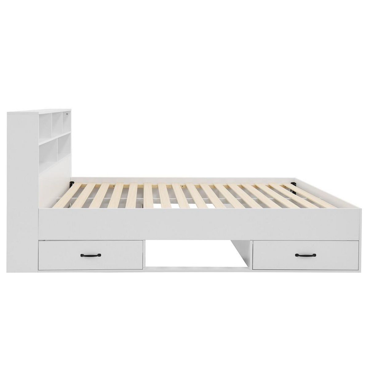 BEST MOBILIER Andrea - lit avec rangements - 140x190 cm - sommier inclus - bois