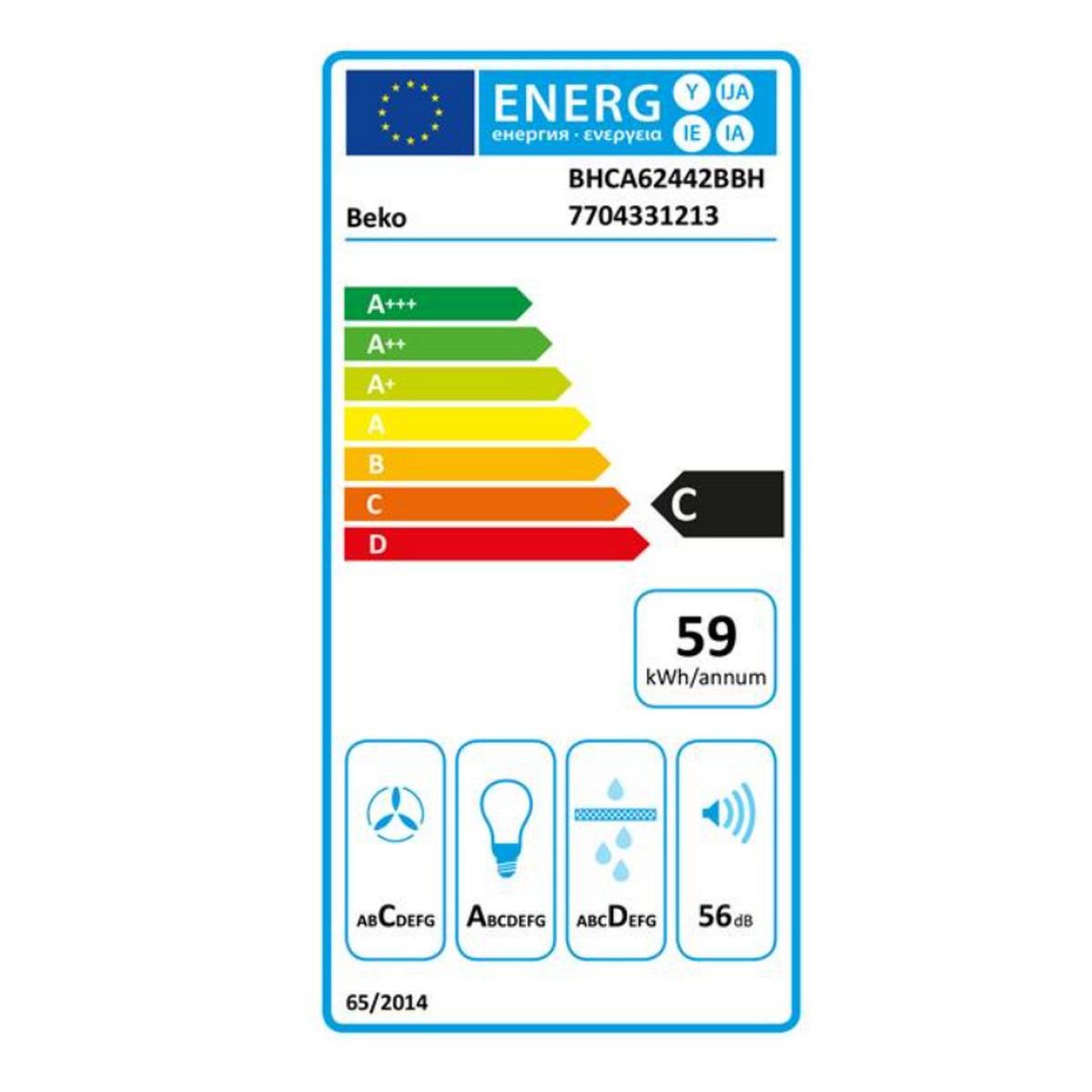 Voir la diapositive 2 : Beko Hotte décorative inclinée 60cm 408m3/h noir - bhca62442bbh