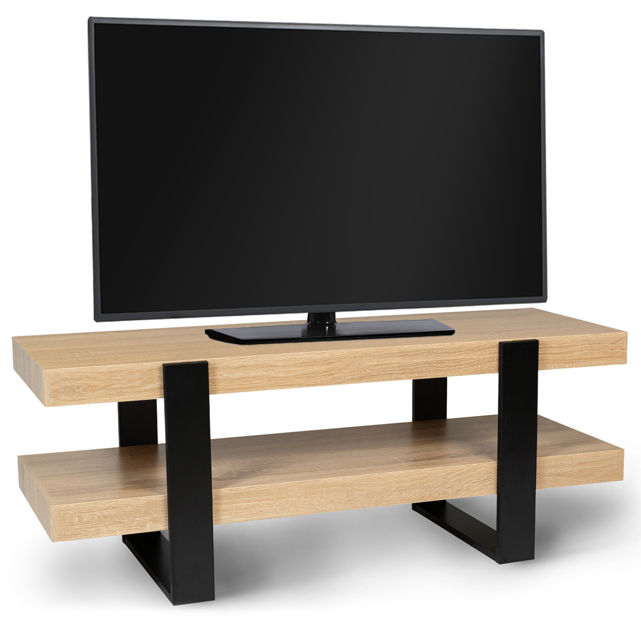 ID MARKET Meuble tv 114 cm double plateau phoenix bois et noir