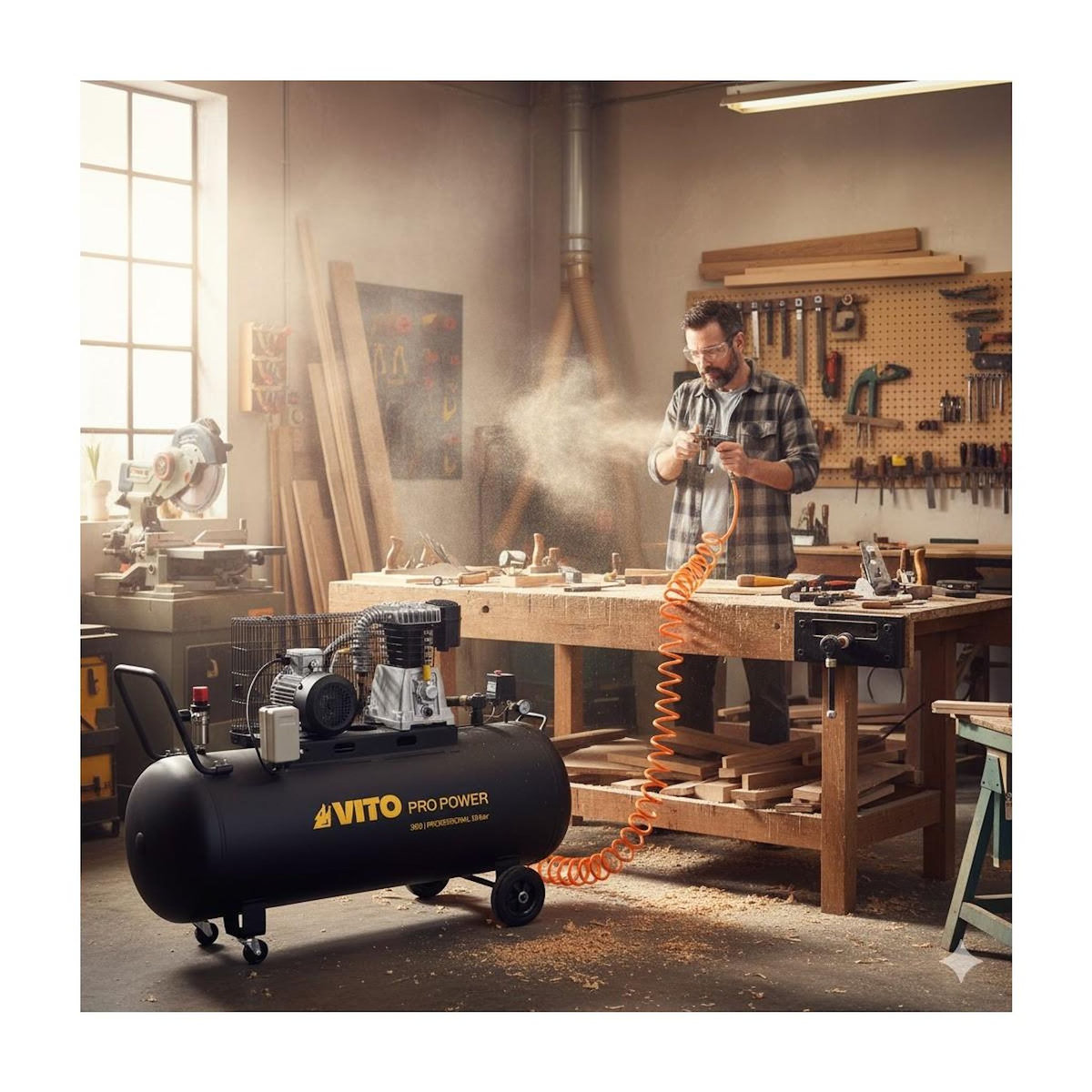 VITO Compresseur à air Courroie triphasé 300L 10 Bar 4000W 5.5CV 500L/min VITO