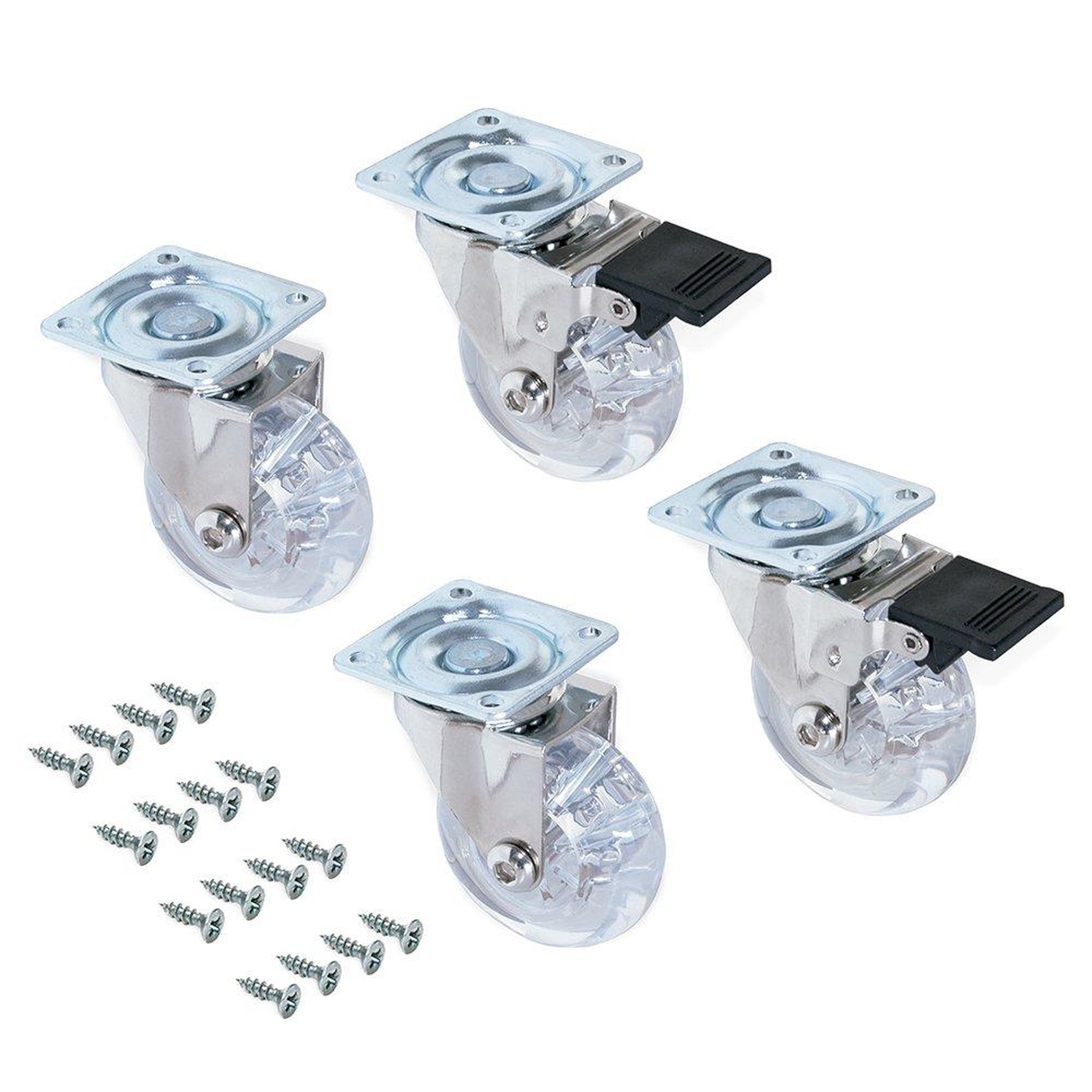 EMUCA SRL Kit de 4 roulettes transparentes Slip D. 75 mm avec plétine de montage et roulements à billes