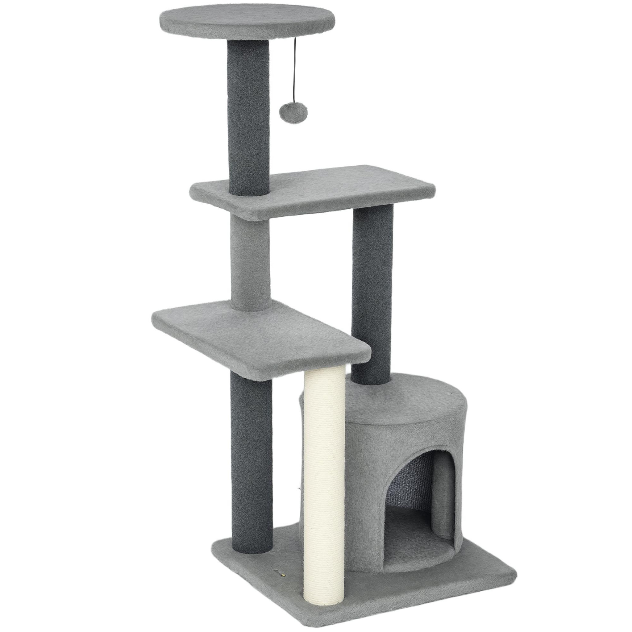 Voir la diapositive 5 : PAWHUT Arbre à chat gris niche 3 plateformes griffoir boule