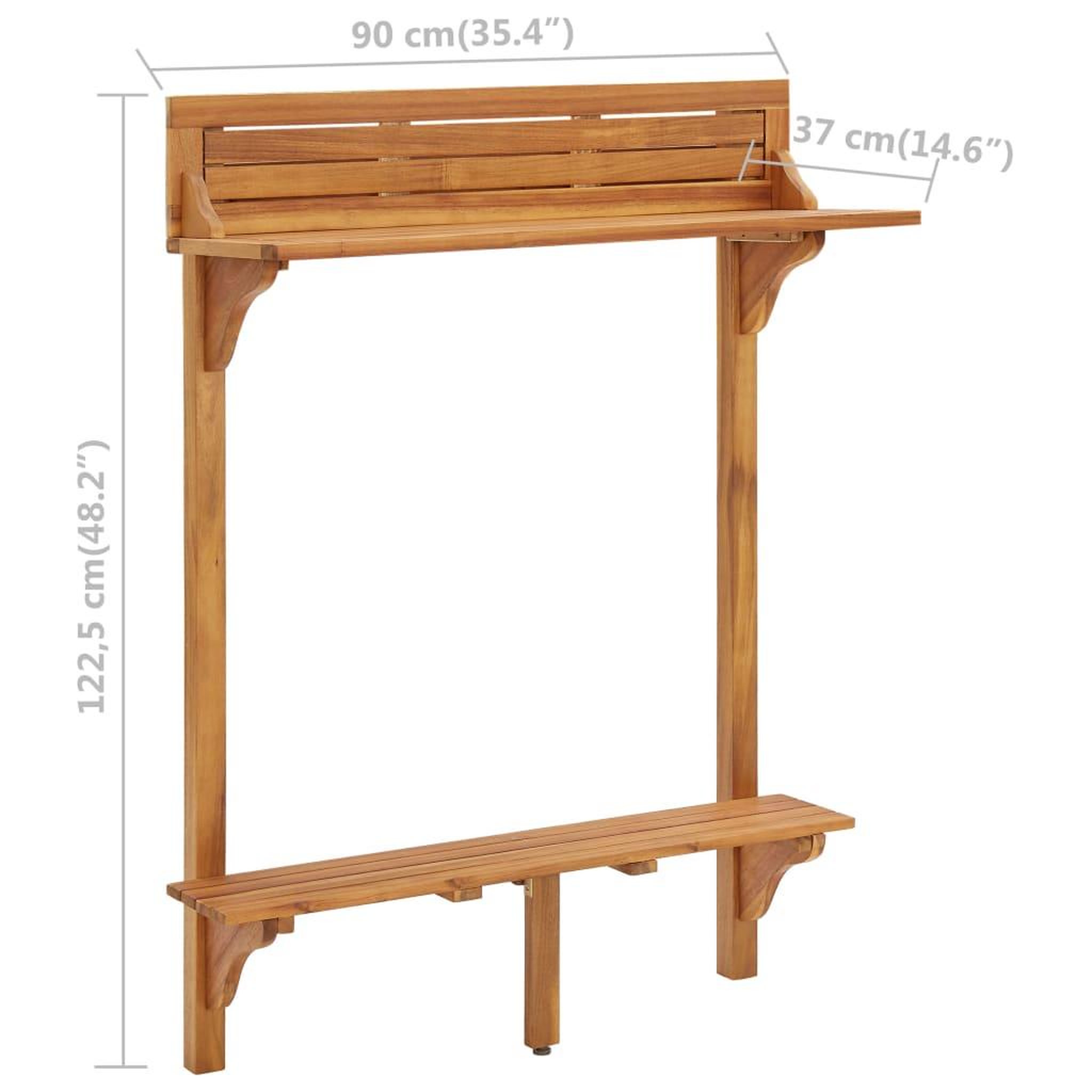 Voir la diapositive 6 : VIDAXL Table de bar de balcon 90x37x122,5 cm bois d'acacia massif