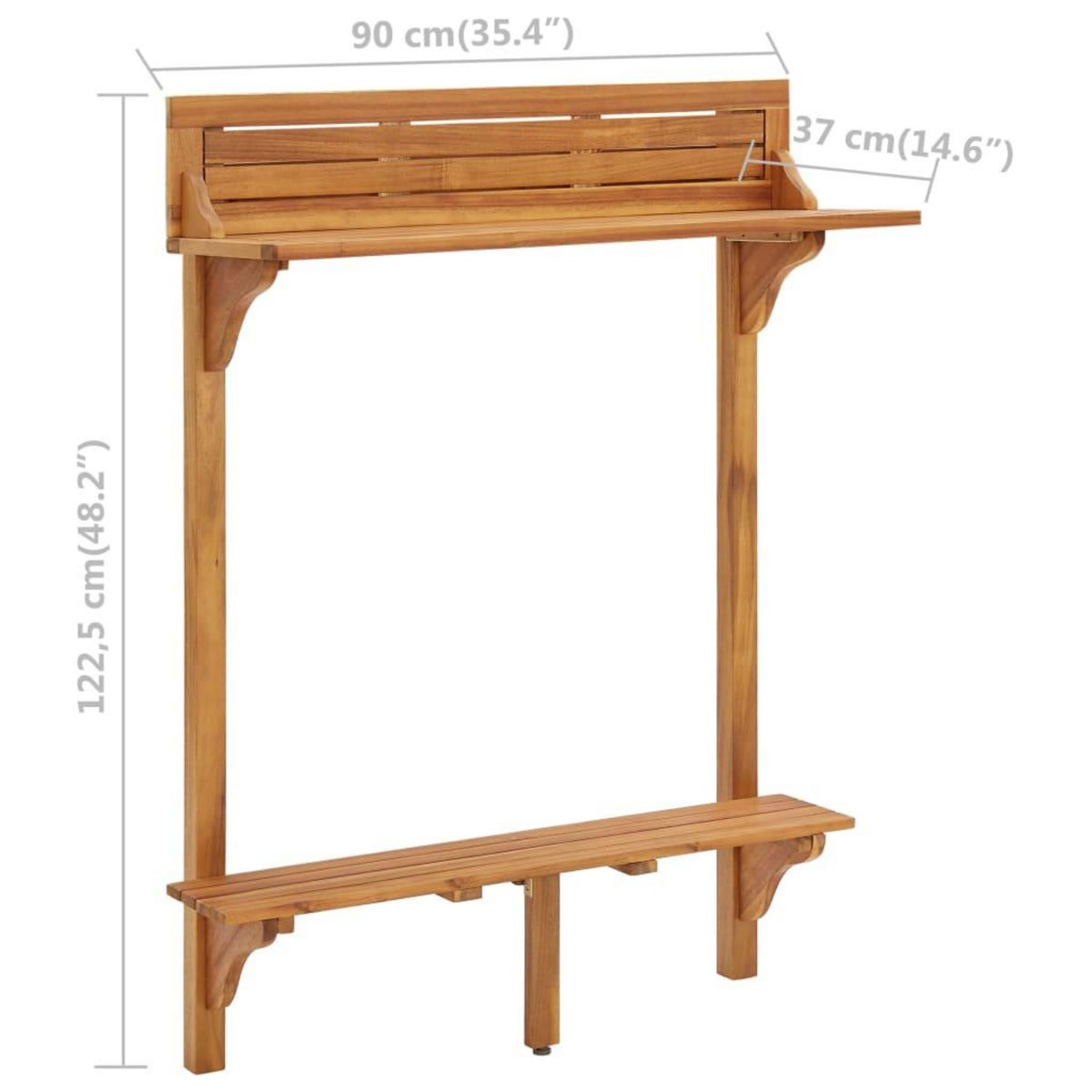 VIDAXL Table de bar de balcon 90x37x122,5 cm Bois d'acacia massif