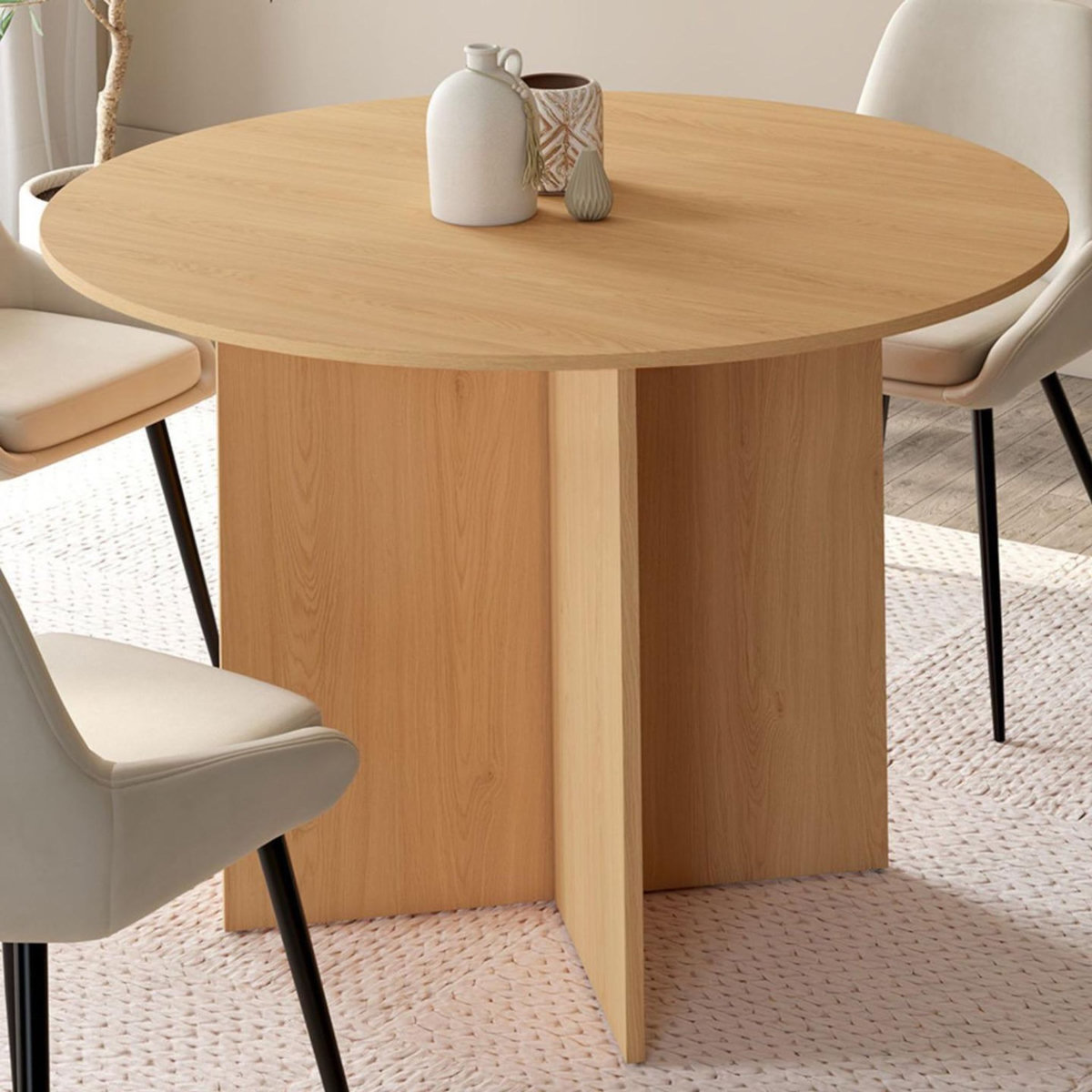 ID MARKET Table à manger extensible ovale MARTHE 4-8 personnes bois façon hêtre 110-150 cm