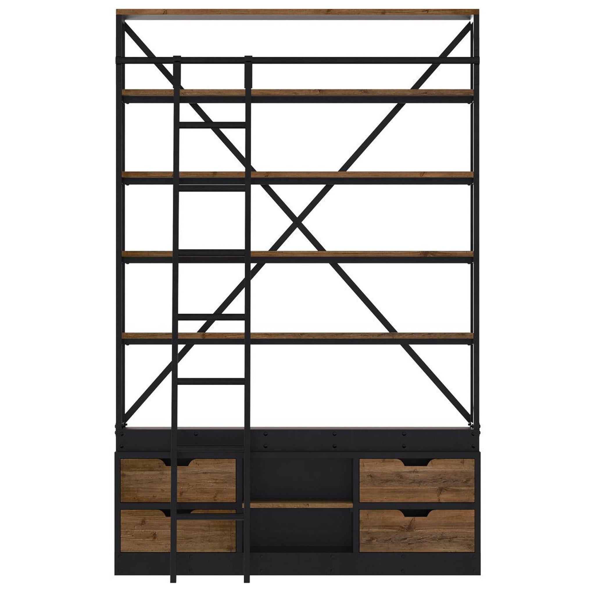 MAISON PAVANE Bibliothèque 160 cm en bois et métal avec échelle, 4 tiroirs-kasi