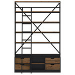 MAISON PAVANE Bibliothèque 160 cm en bois et métal avec échelle, 4 tiroirs-Kasi