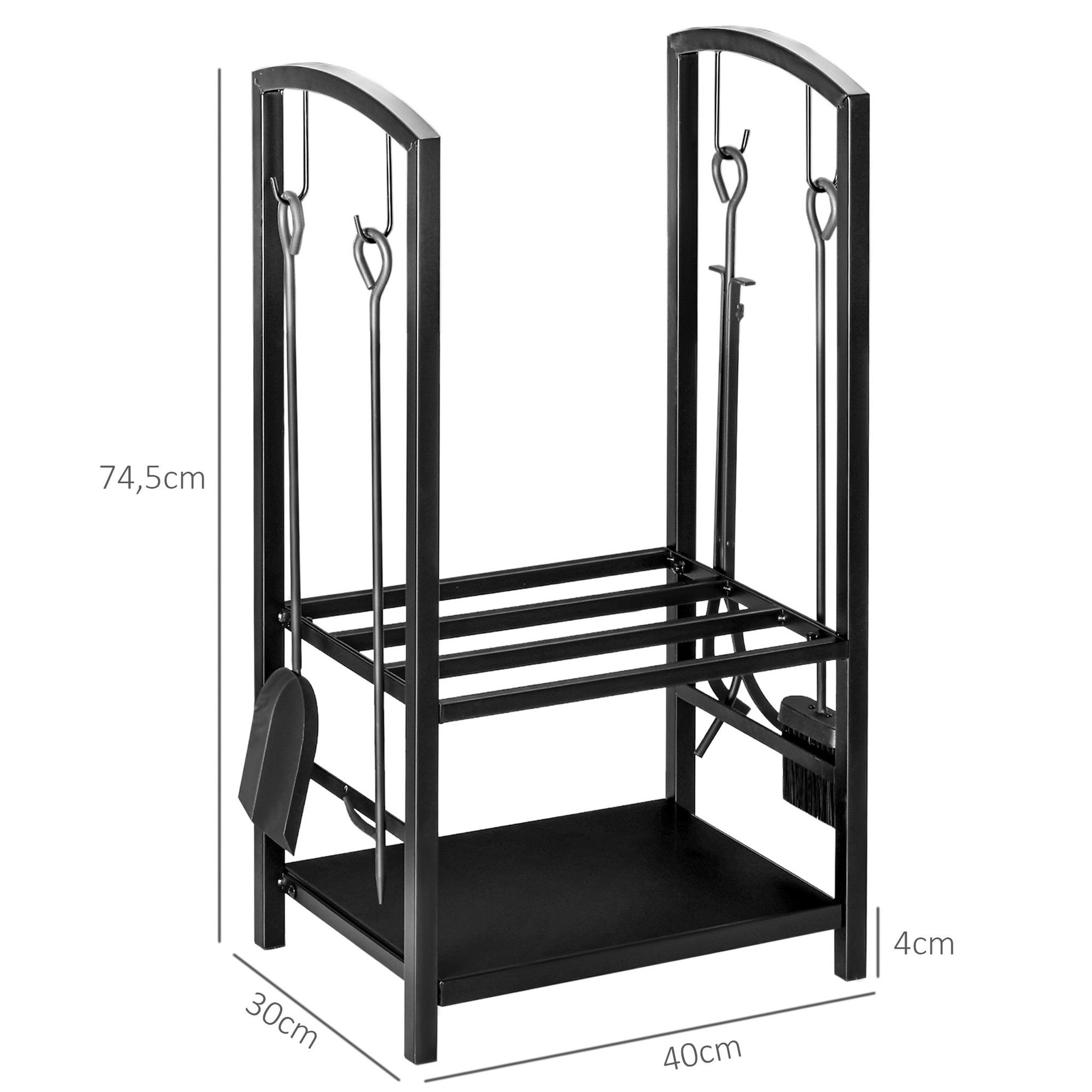 Voir la diapositive 3 : OUTSUNNY Serviteur de cheminée - porte bûches - range bûches multi accessoires 2 étagères 40L x 30l x 75H cm métal noir