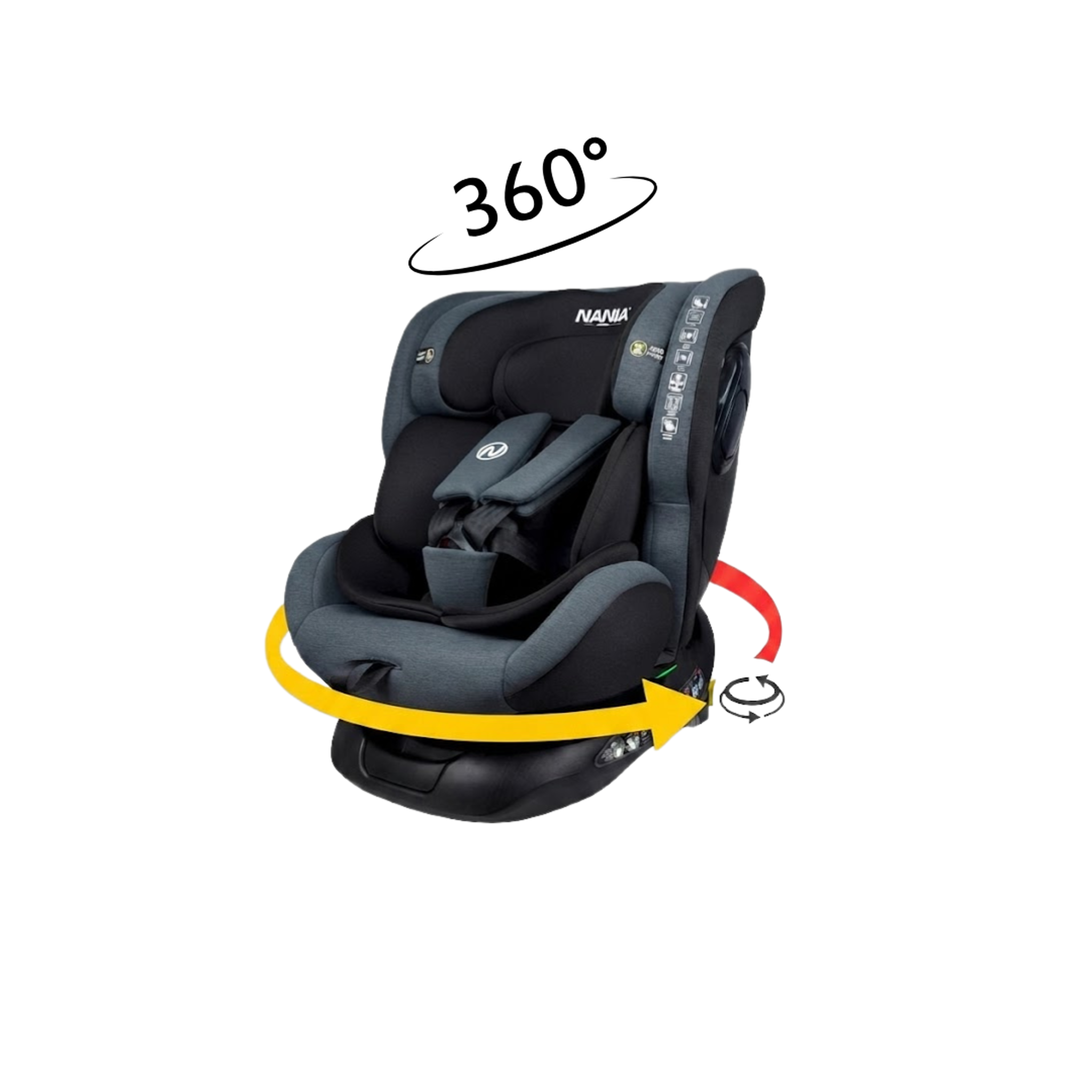 NANIA Nania, parma, siège auto isofix i-size, pivotant 360, évolutif, naissance -12 ans environ 40-150 cm, avec indicateur electronique d'installation, inclinable