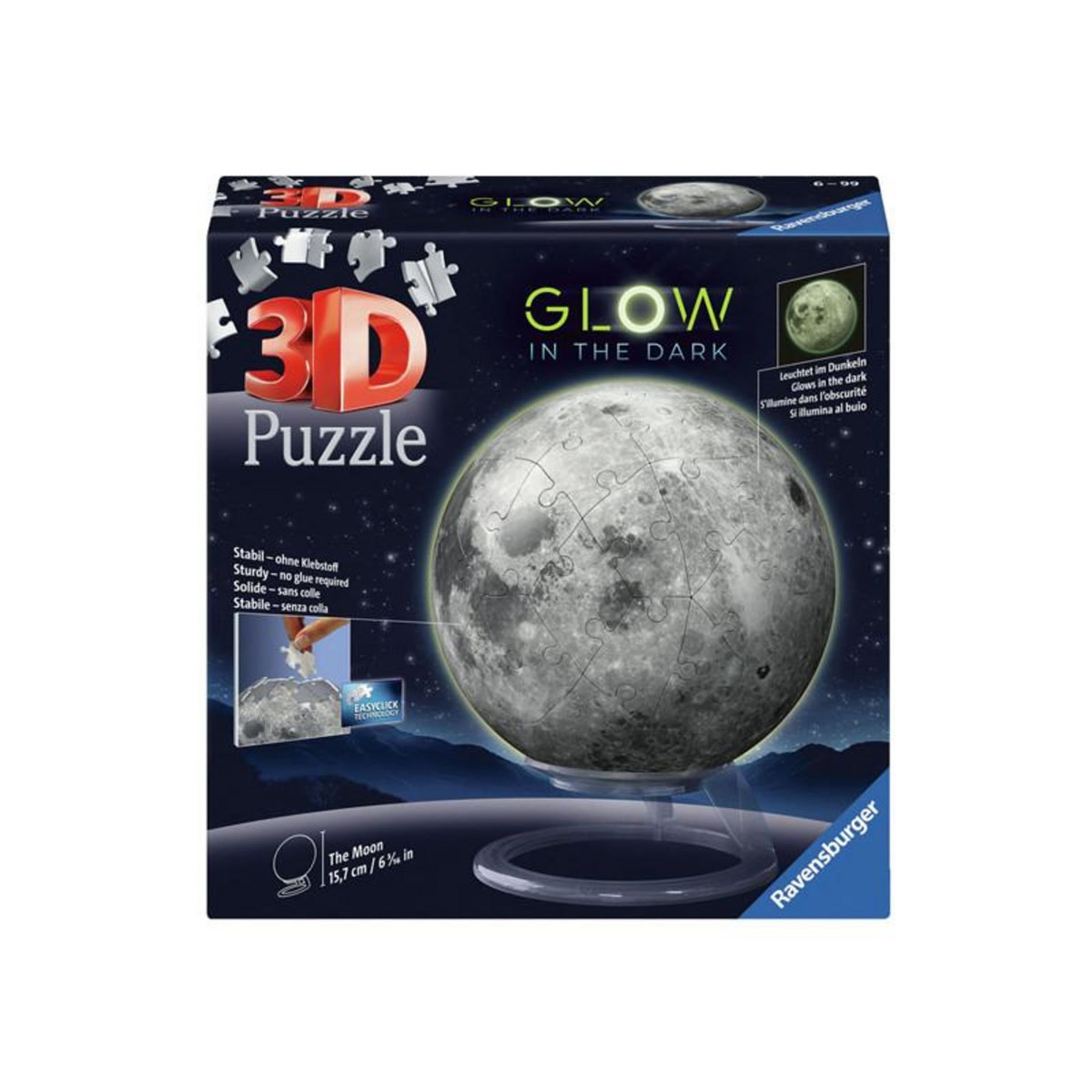 RAVENSBURGER Ravensburger - 3D Puzzle Ball Moon Glow in the Dark, 72pcs. 115860