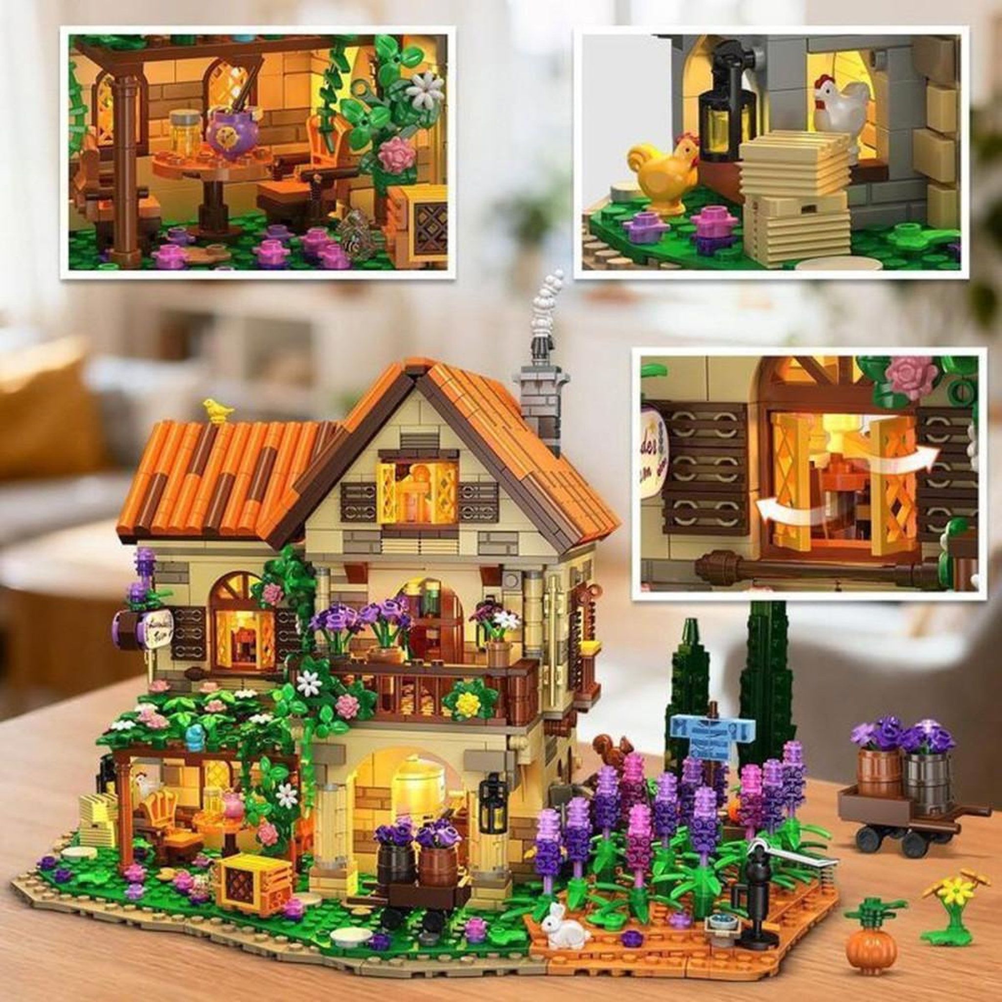 Voir la diapositive 5 : Coffret maison romantique violet Lavande Manor INSOON à 2 LED, 1960 pièces, modèle traditionnel en ABS, 3 étages, convient dès 12 ans