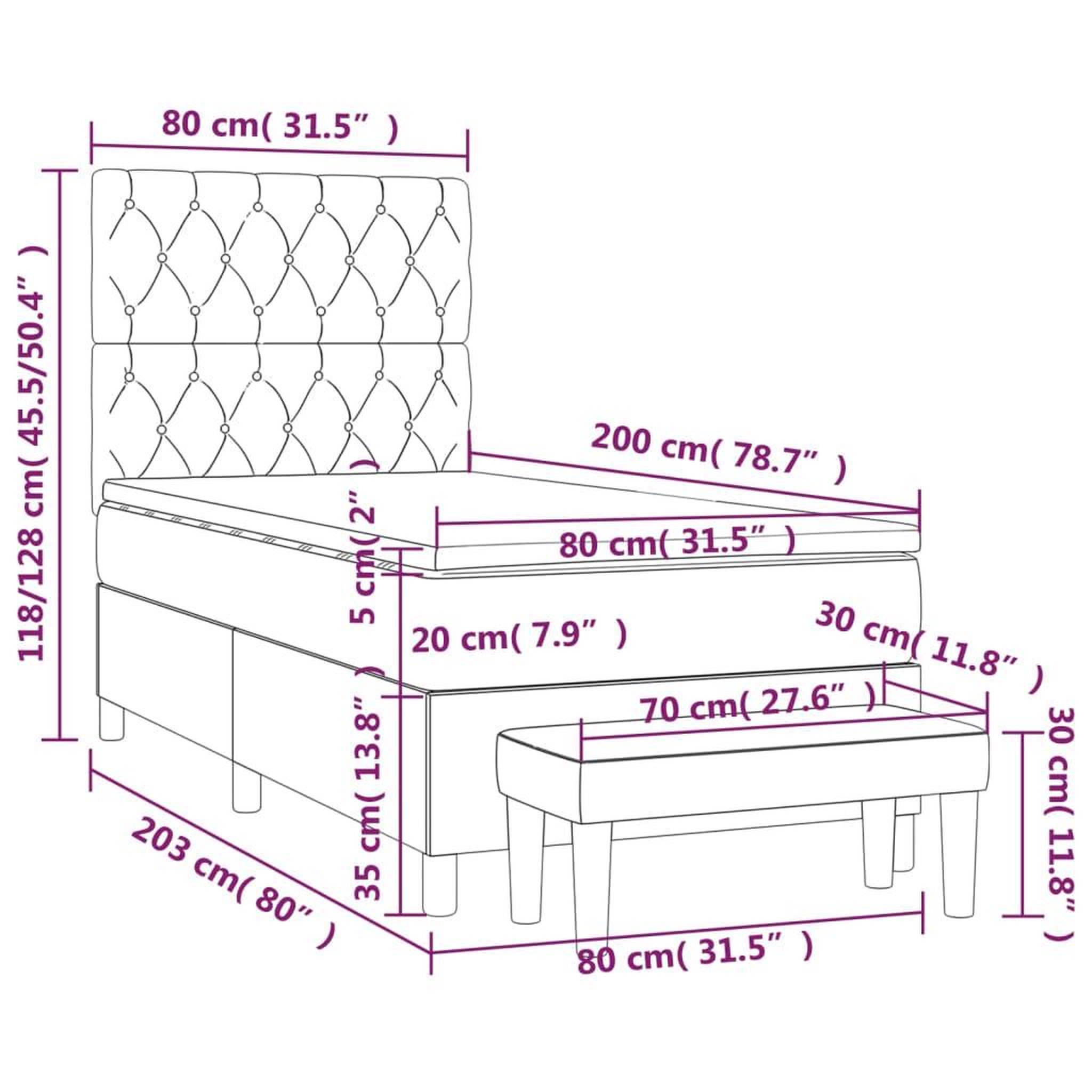 Voir la diapositive 6 : VIDAXL Sommier a lattes de lit avec matelas Gris clair 80x200 cm Tissu