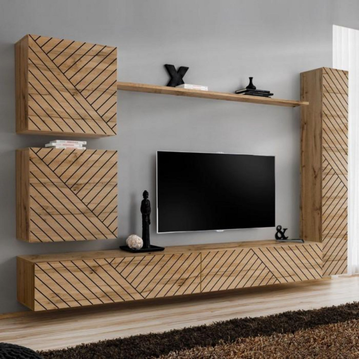 Paris Prix Ensemble Meuble TV  Switch Lamel VIII  280cm Naturel