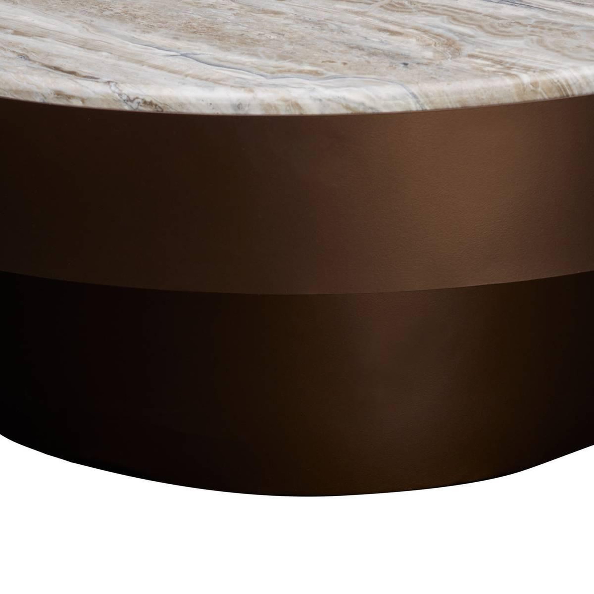 Voir la diapositive 3 : ATMOSPHERA Table Basse Effet Marbre  Barrel  80cm Chocolat