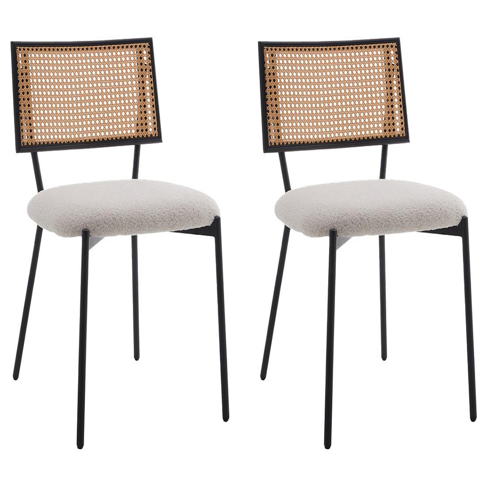 Voir la diapositive 1 : BEST MOBILIER Luciano - lot de 2 chaises cannage - en tissu bouclette