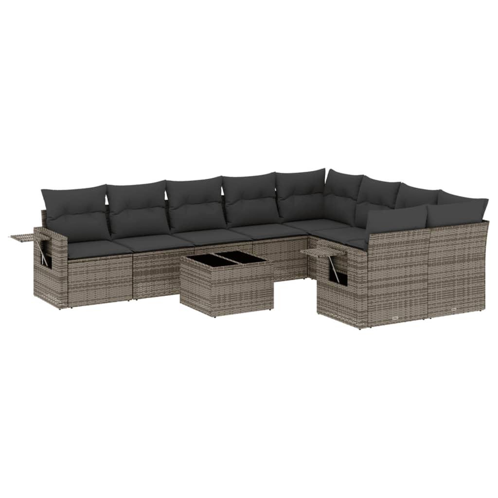 Voir la diapositive 2 : VIDAXL Salon de jardin avec coussins 10 pcs gris resine tressee
