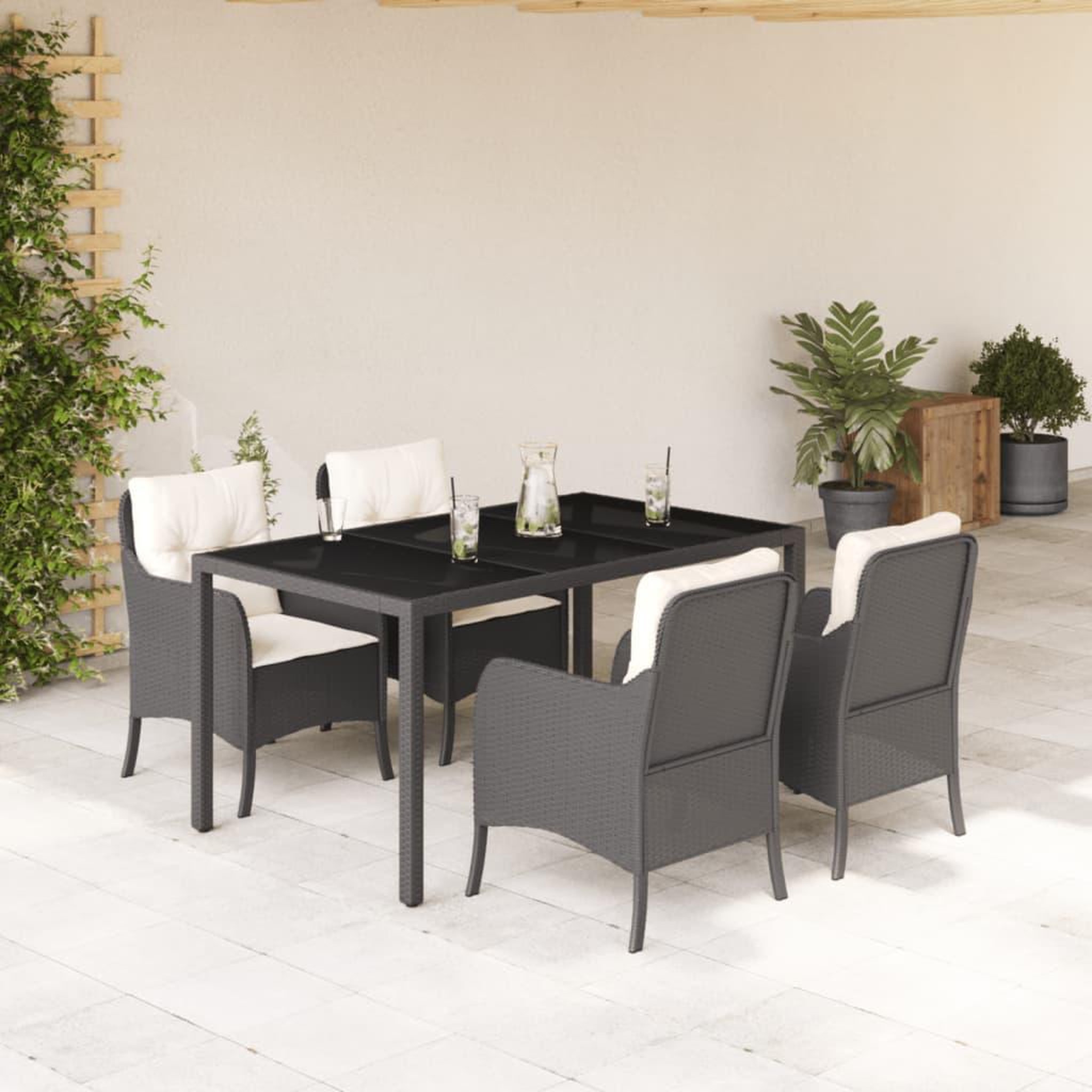 VIDAXL Ensemble a manger de jardin coussins 5pcs Noir Resine tressee
