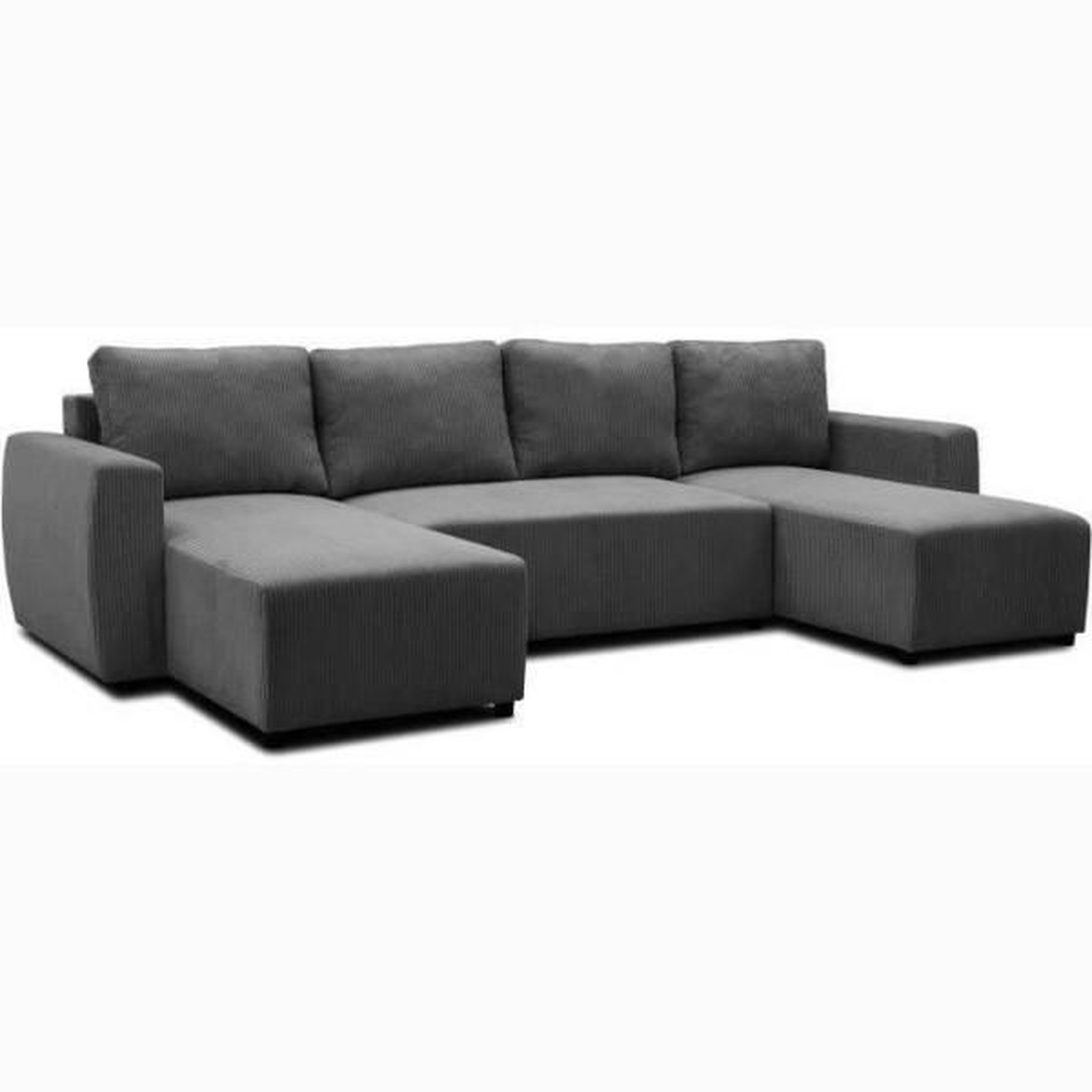 MARKET24 Canapé d'angle convertible panoramique PHARELL 5/6 places - Tissu velours côtelé anthracite - Coffre de rangement - L297xP155