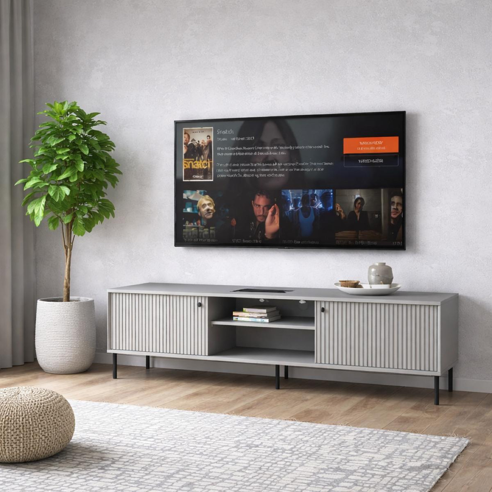 Voir la diapositive 2 : JLC KREATION Meuble tv moderne gris 160cm simy