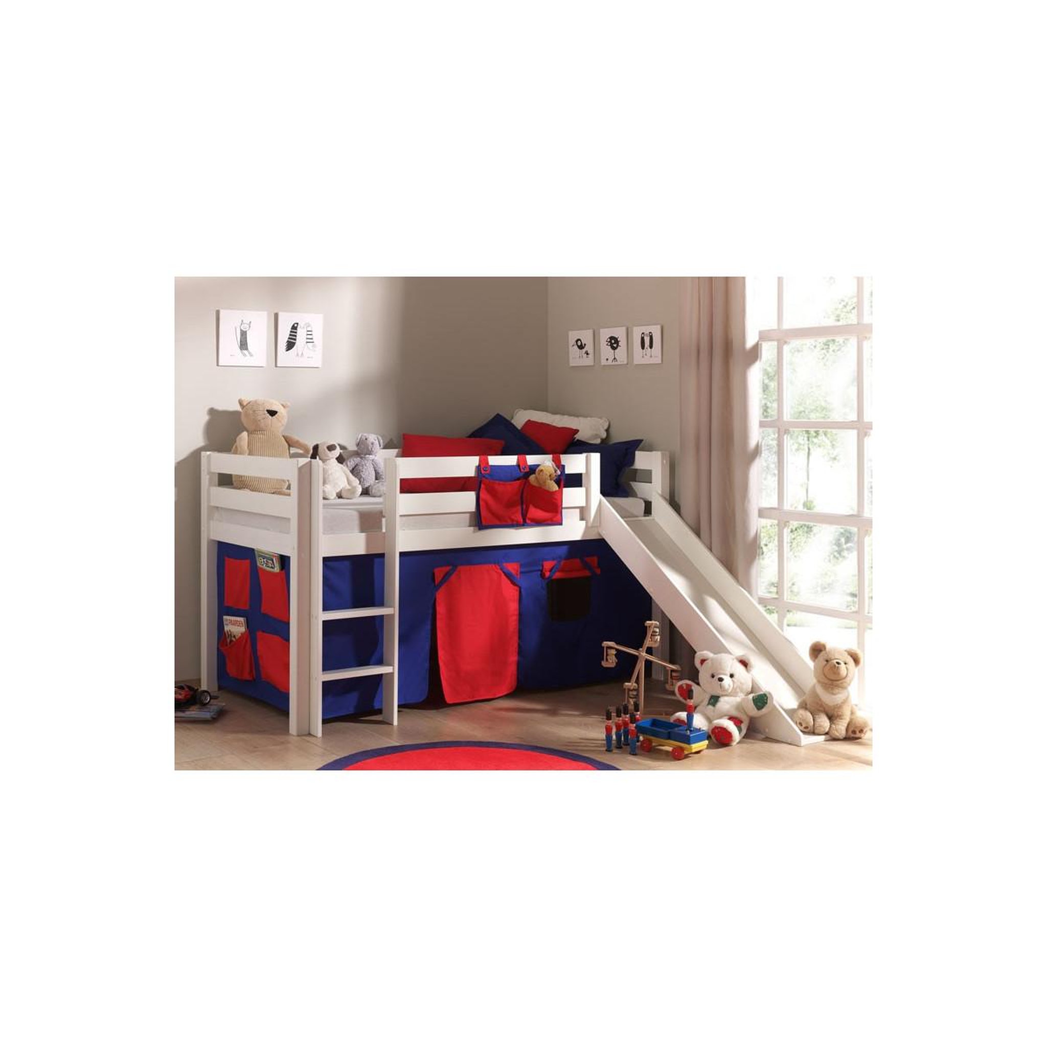 Voir la diapositive 2 : Paris Prix Lit enfant avec toboggan  pino rouge  90x200cm blanc