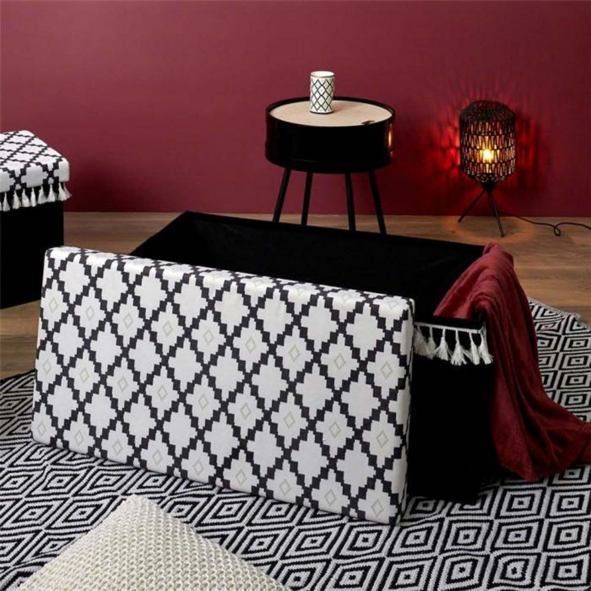 Paris Prix Banc Pliable & Coffre  Mirage  76cm Noir & Blanc