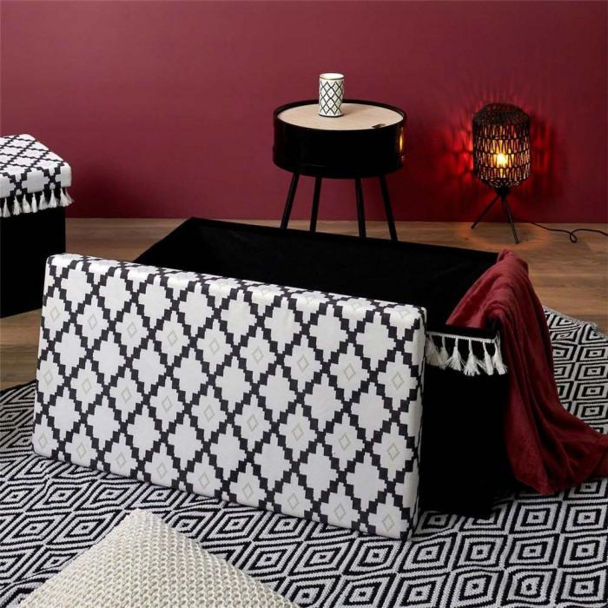 Paris Prix Banc Pliable & Coffre  Mirage  76cm Noir & Blanc