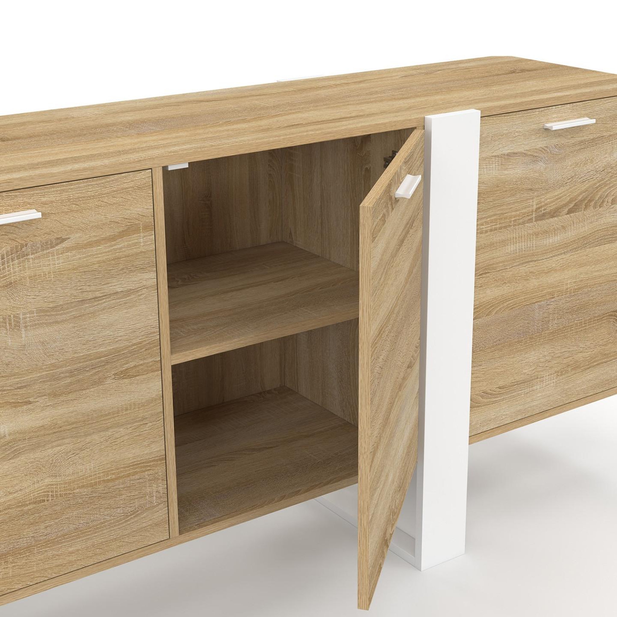 Voir la diapositive 6 : ID MARKET Buffet enfilade 200 cm phoenix xxl 4 portes bois et blanc