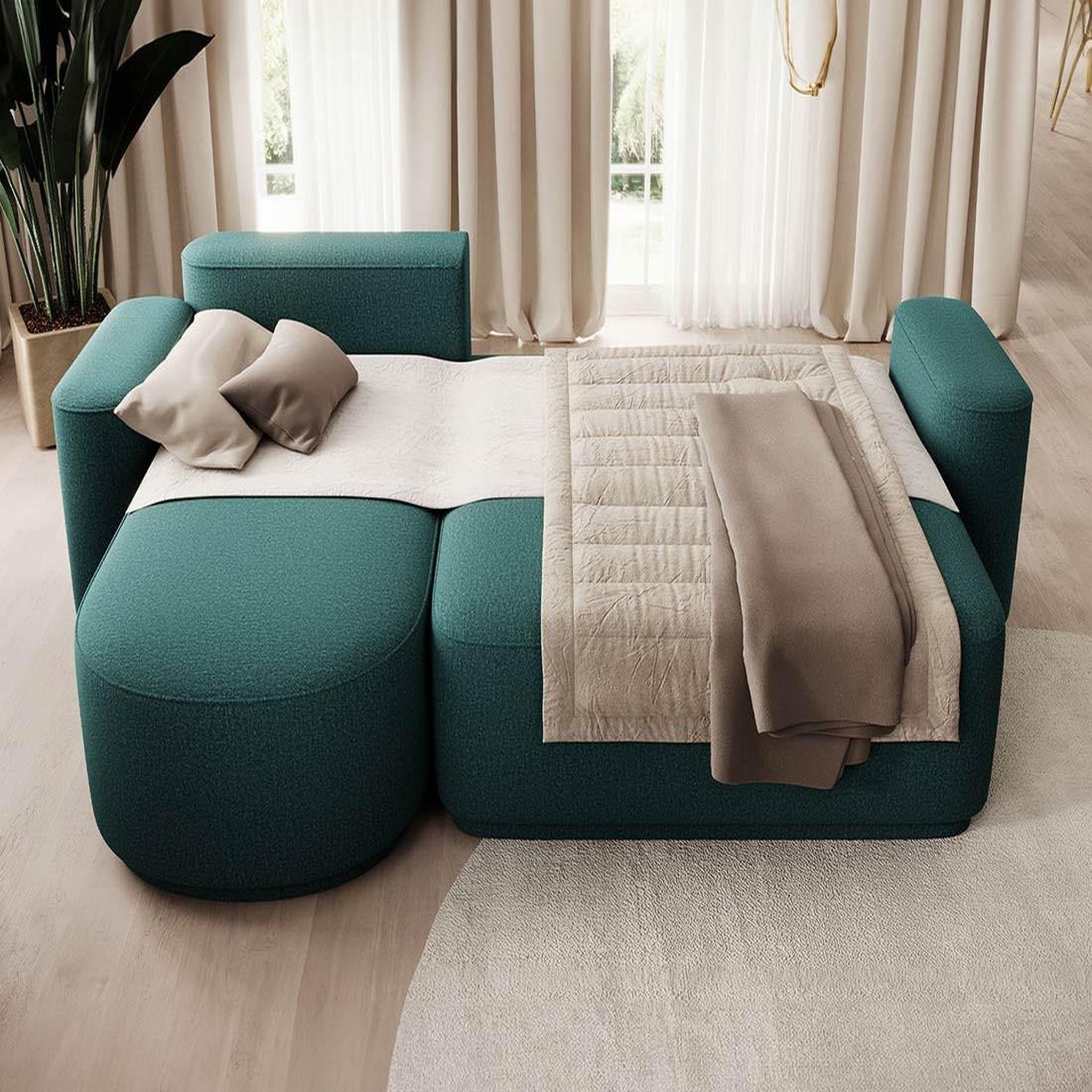 Voir la diapositive 2 : BEST MOBILIER Sam - canapé d'angle gauche 4 places convertible avec coffre en tissu
