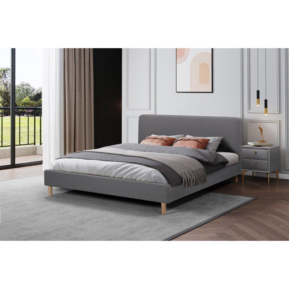 Habitat et Jardin Lit double en tissu  Louise  - 140 x 190 cm - Gris
