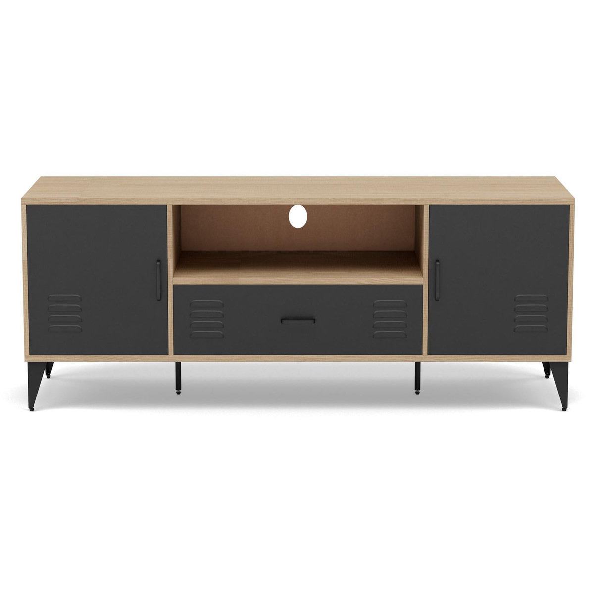 BEST MOBILIER Tribeca - meuble tv - effet bois et métal noir - 2 portes et 1 tiroir - 160 cm